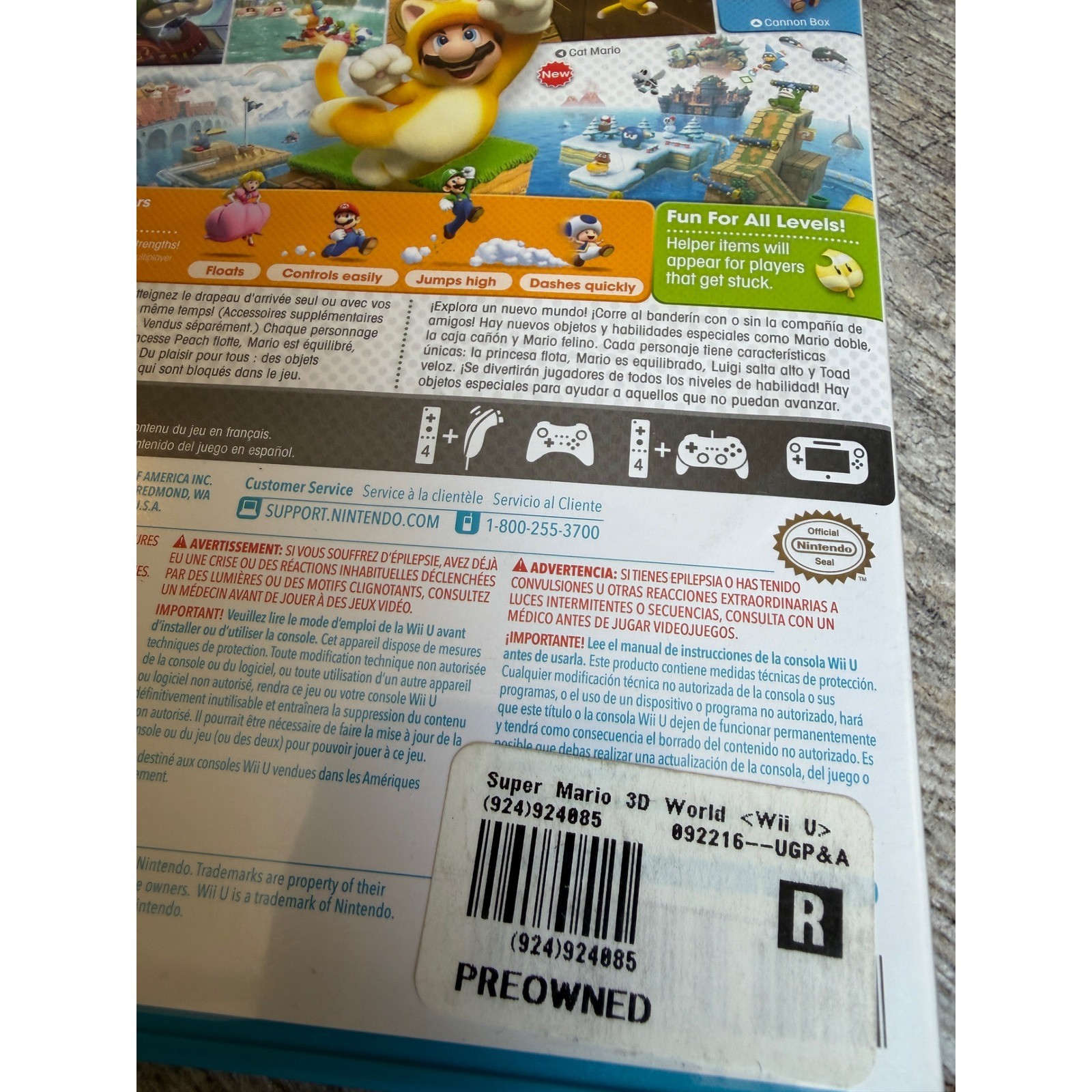 Nintendo Super Mario 3D World Wii U Video Game w Case Platformer Cat Gaming