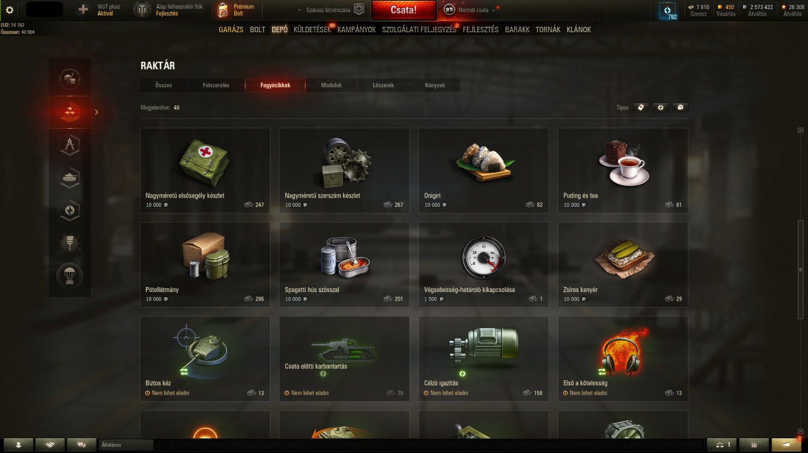 WOT account with A LOT OF CONSUMABLES, Tier 10-9-8 tanks, and premiums! – EU!
