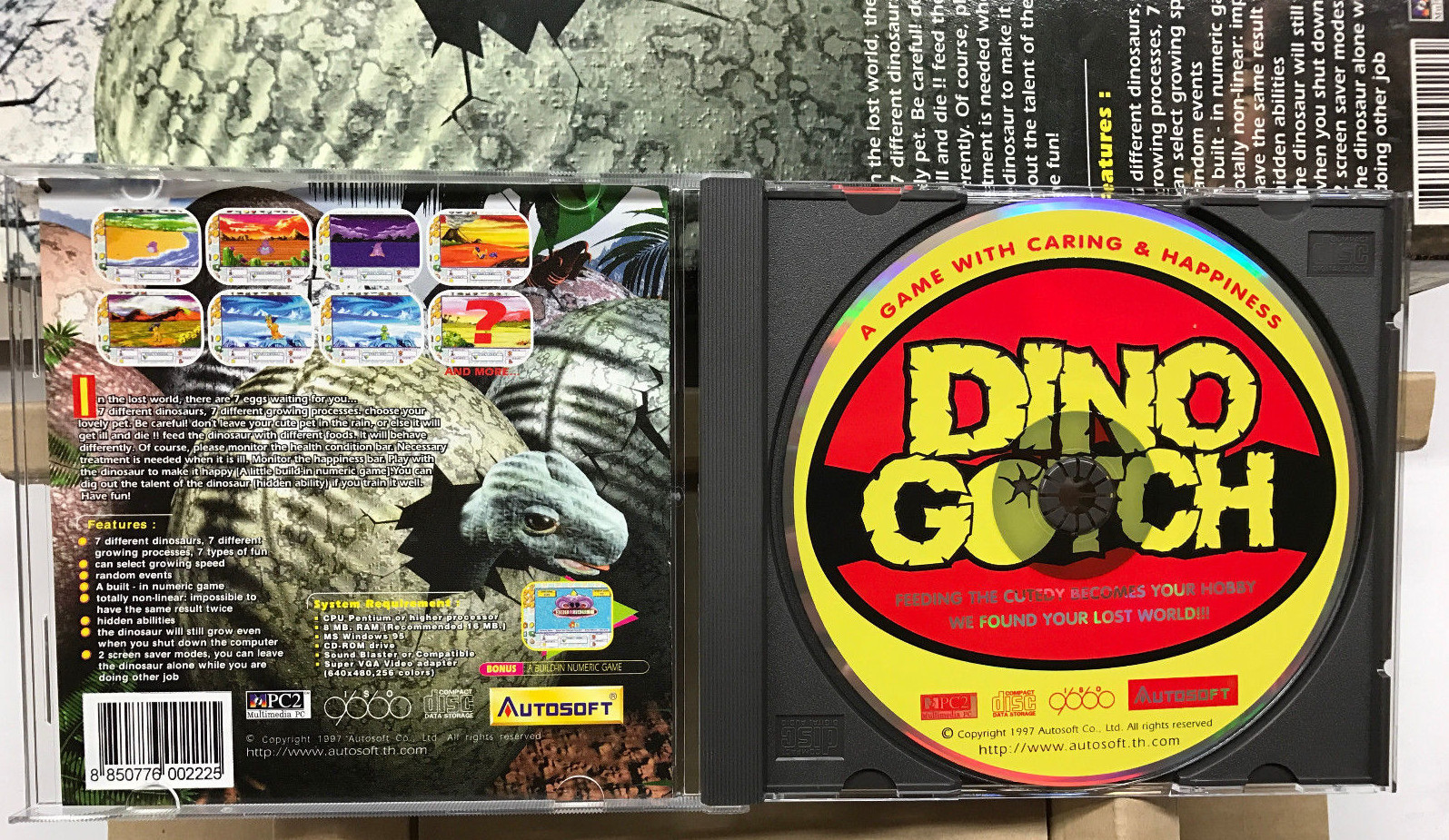 Rare Vintage 1997 CDROM Game DINO GOTCH Virtual Pet Dinosaur Autosoft Win 95 New