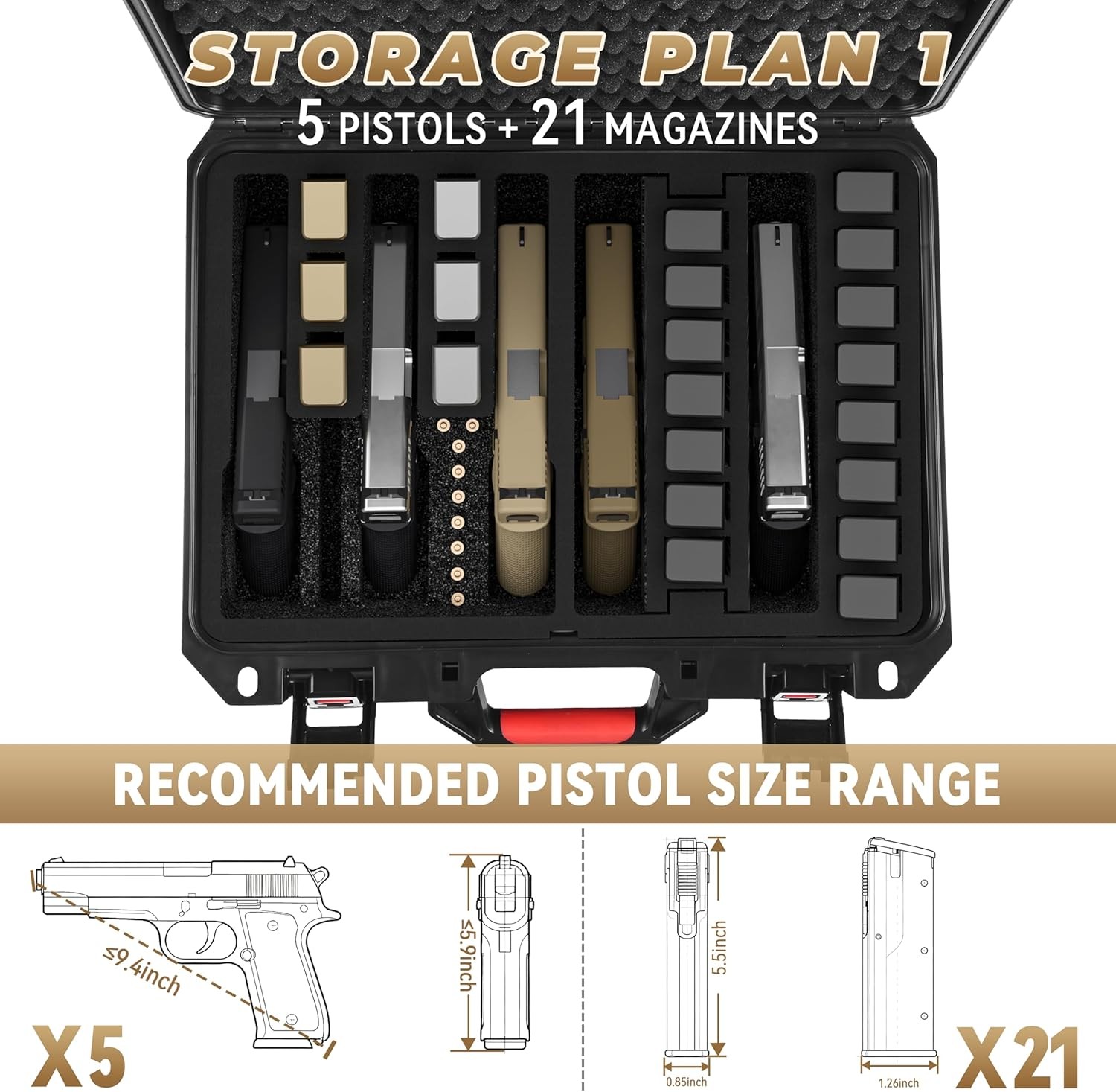 TSA Approved Pistol Gun Case for Multiple Handguns Hard Waterproof Travel Case