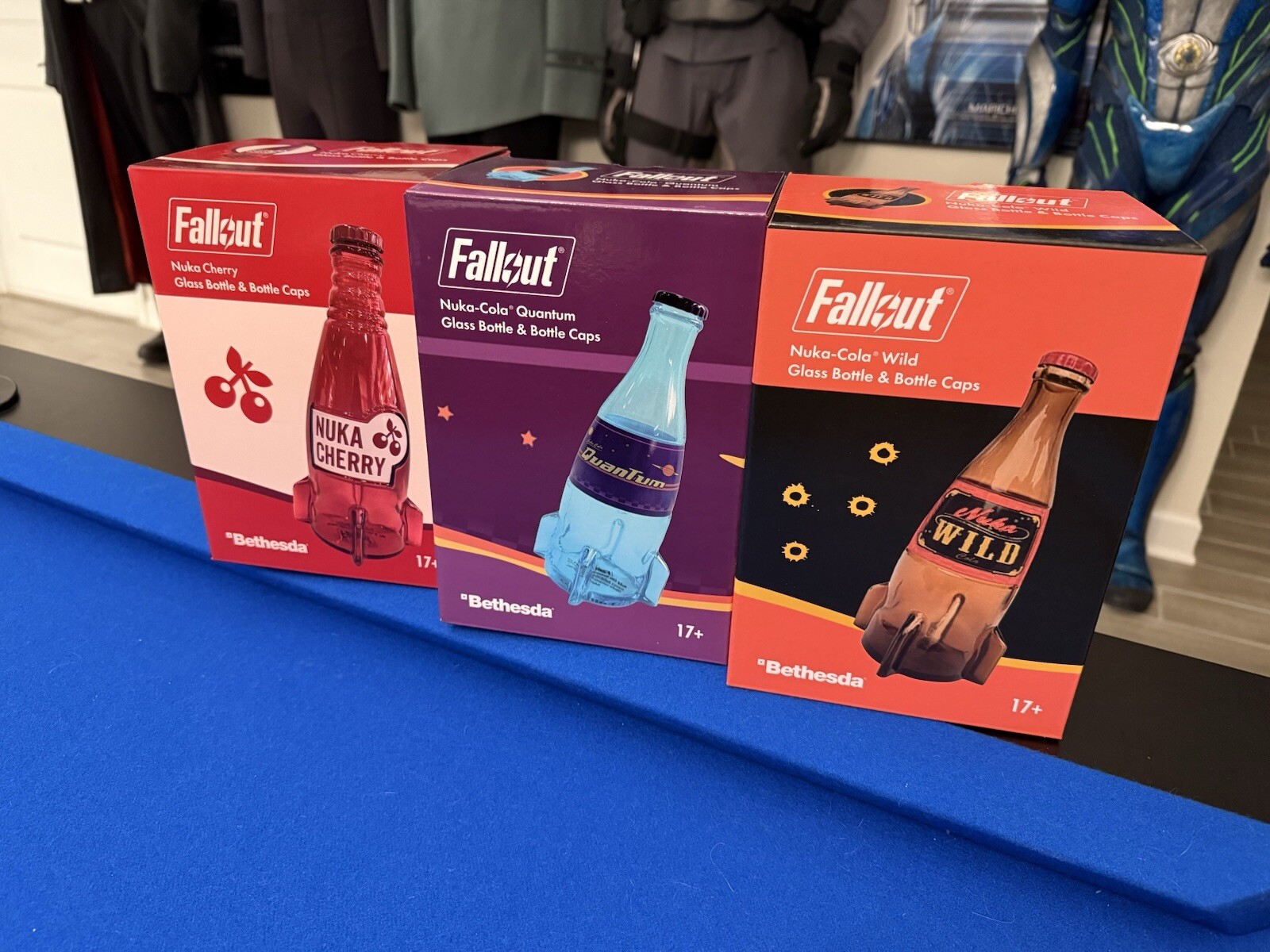 Bethesda Fallout Nuka Cola Quantum Wild & Cherry Glass Bottle + Caps Replica Set