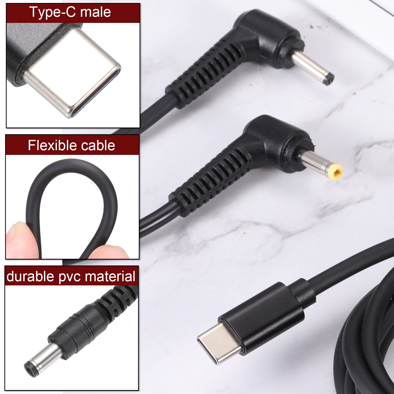 5FT USB C to DC PD Power Fast Charging Cable, 5.5mmx2.1mm 60W/20V(Black)