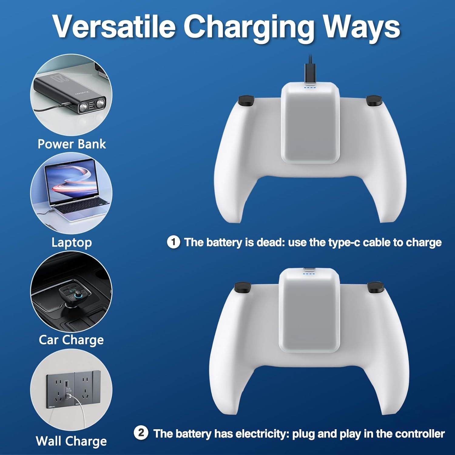 2X 3000mAh PS5 Controller External Battery Pack, PS5 Replacement Battery Extende