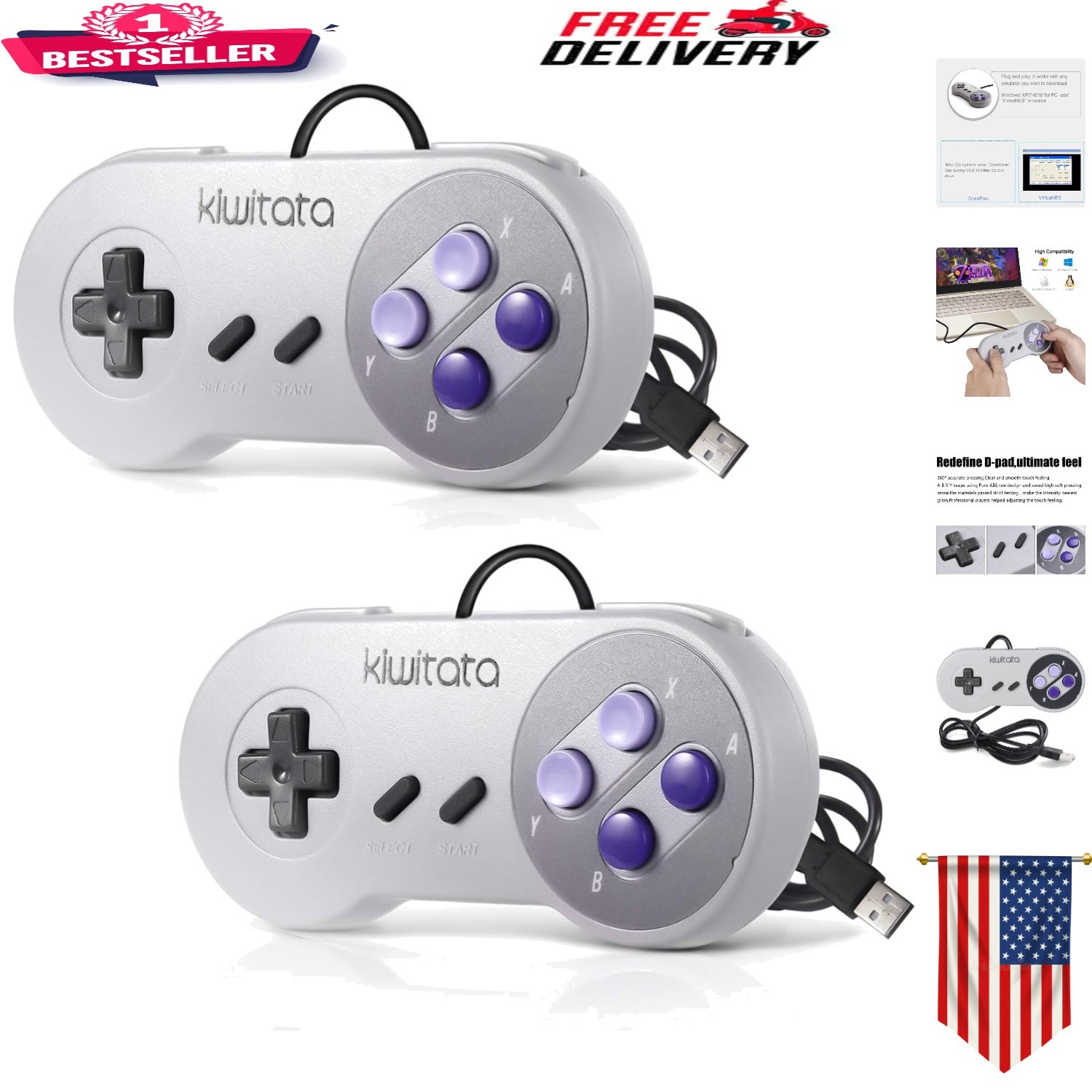 Dual Classic SNES USB Controllers – Perfect for Retro Gaming Enthusiasts