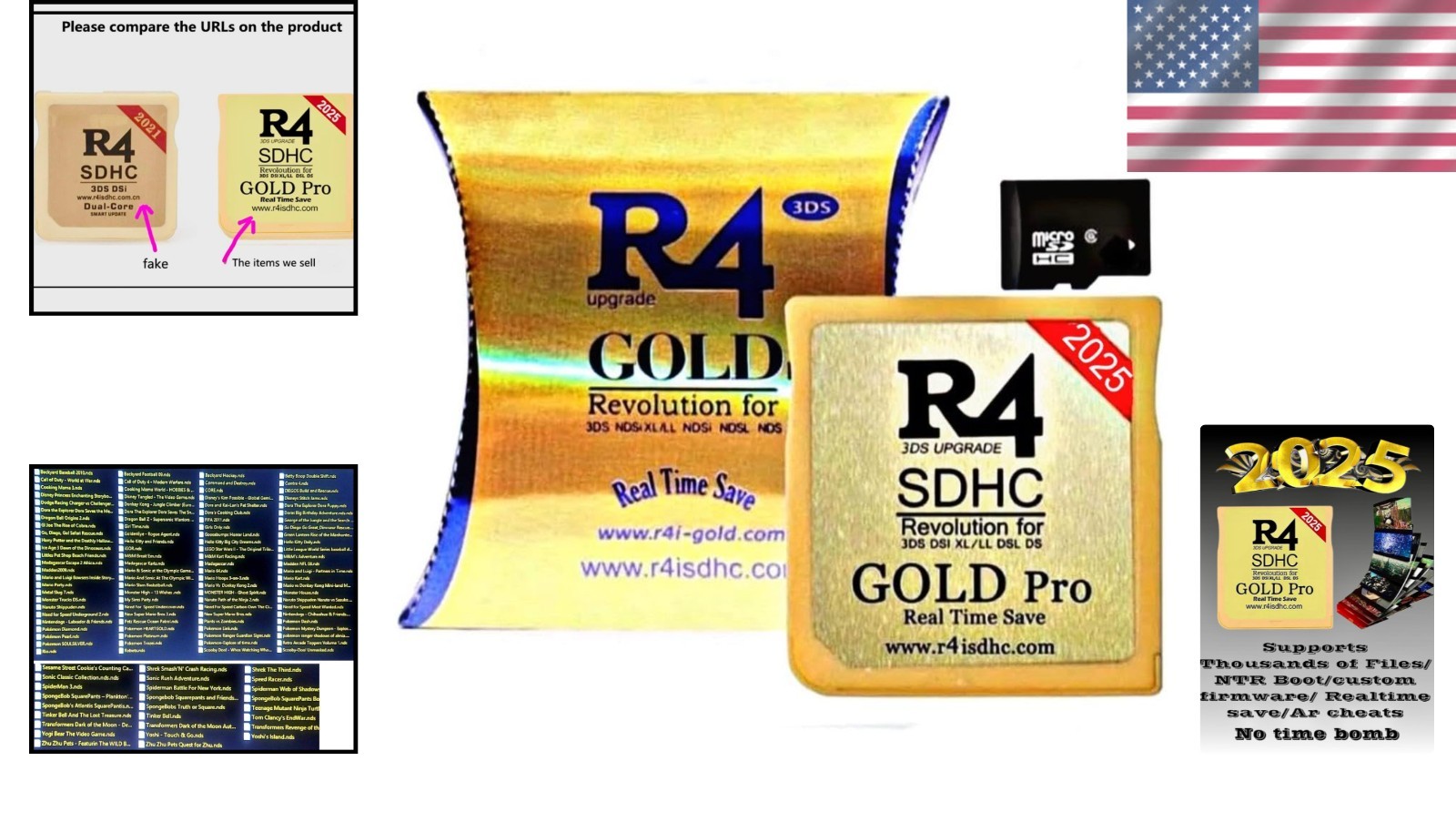 R4 SDHC Gold Pro for DS DSI 2DS 3DS – 8GB Micro SD Included