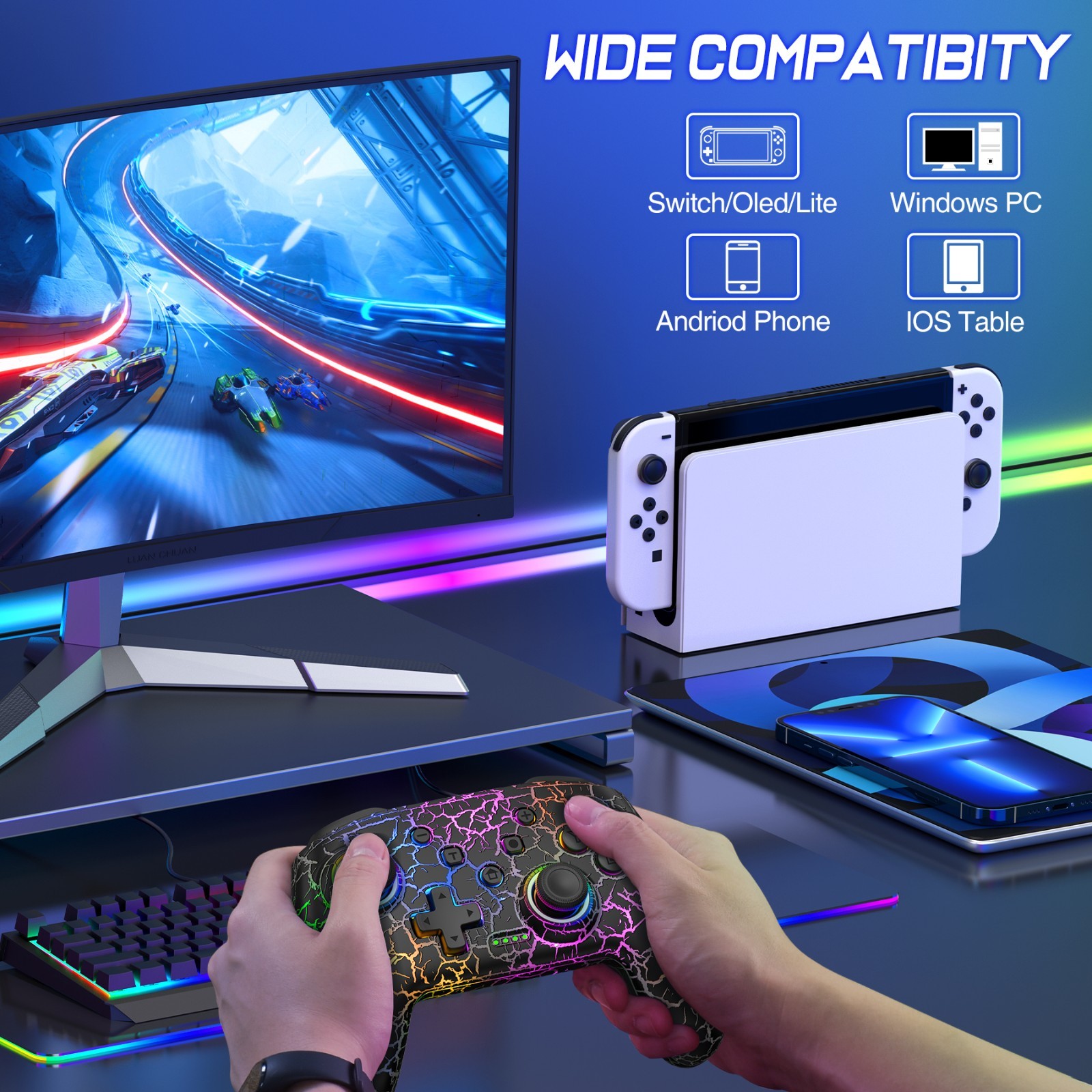 Wireless Switch Pro Controller for Nintendo Switch/Lite/OLED,PC/Android/iOS