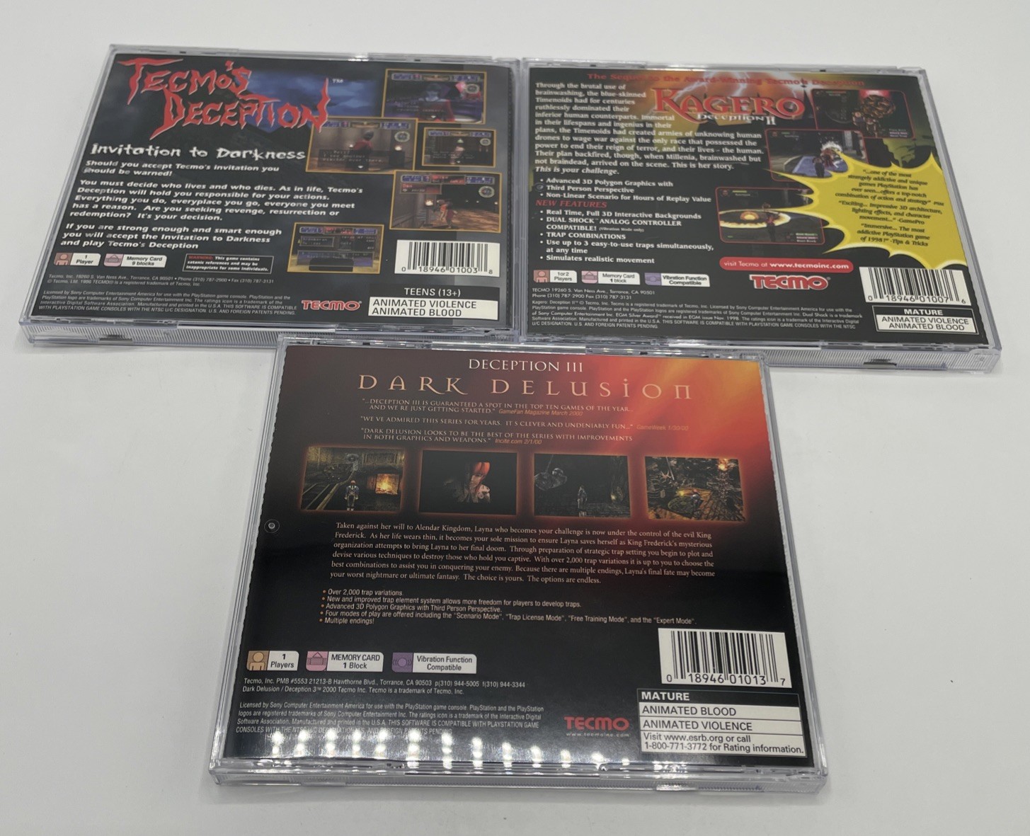 Tecmo’s Deception + Kagero + Dark Delusion 1-3 PS1 PlayStation 1 Lot Of 3 Games