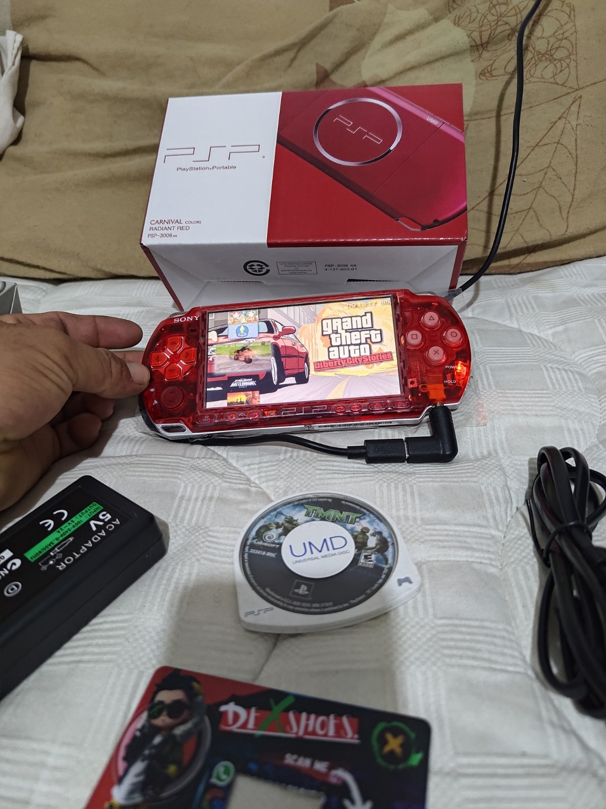 Sony PSP 3000 transparent red with 32 GB games USB-C adapter