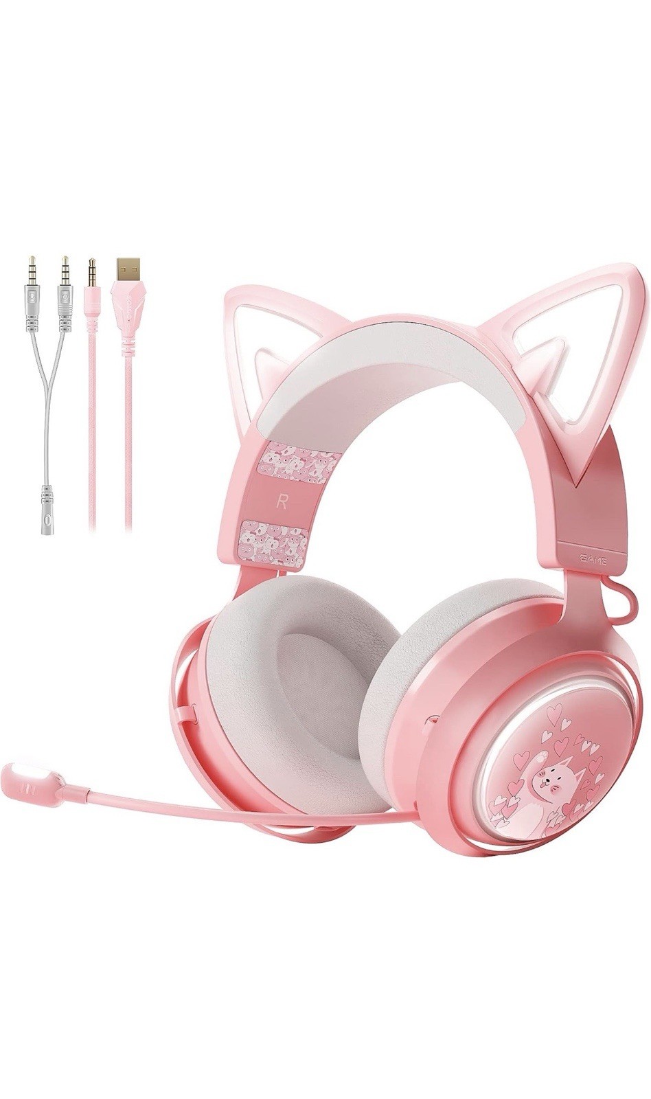 SOMIC GS510 Cat Ear Headset Wireless/Wired Gaming w/Lights, Multi-Modes Pink New