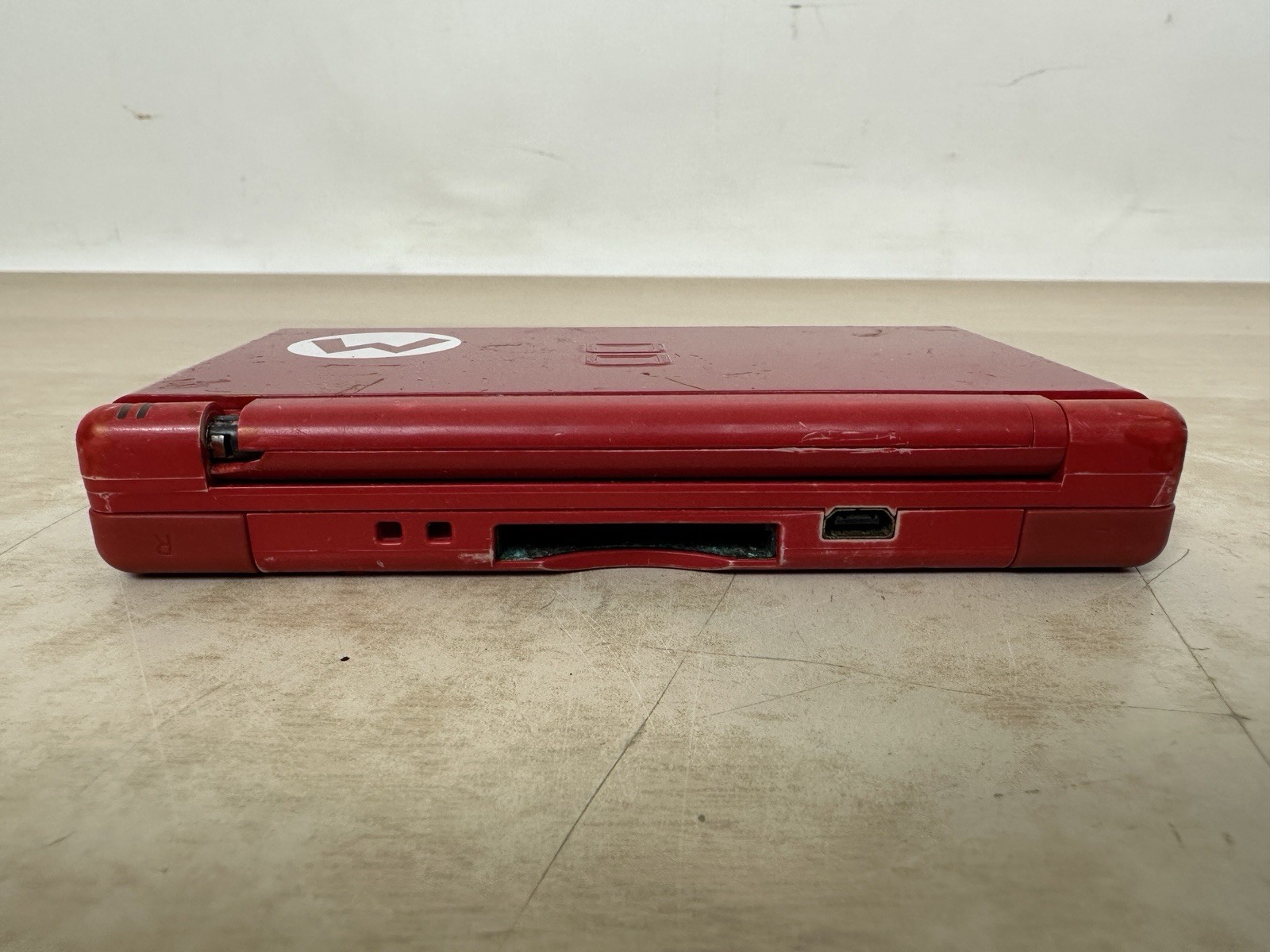 Nintendo DS Lite Mario Edition Console w/ Charger & GBA Cover: WORKS! BAD HINGE!