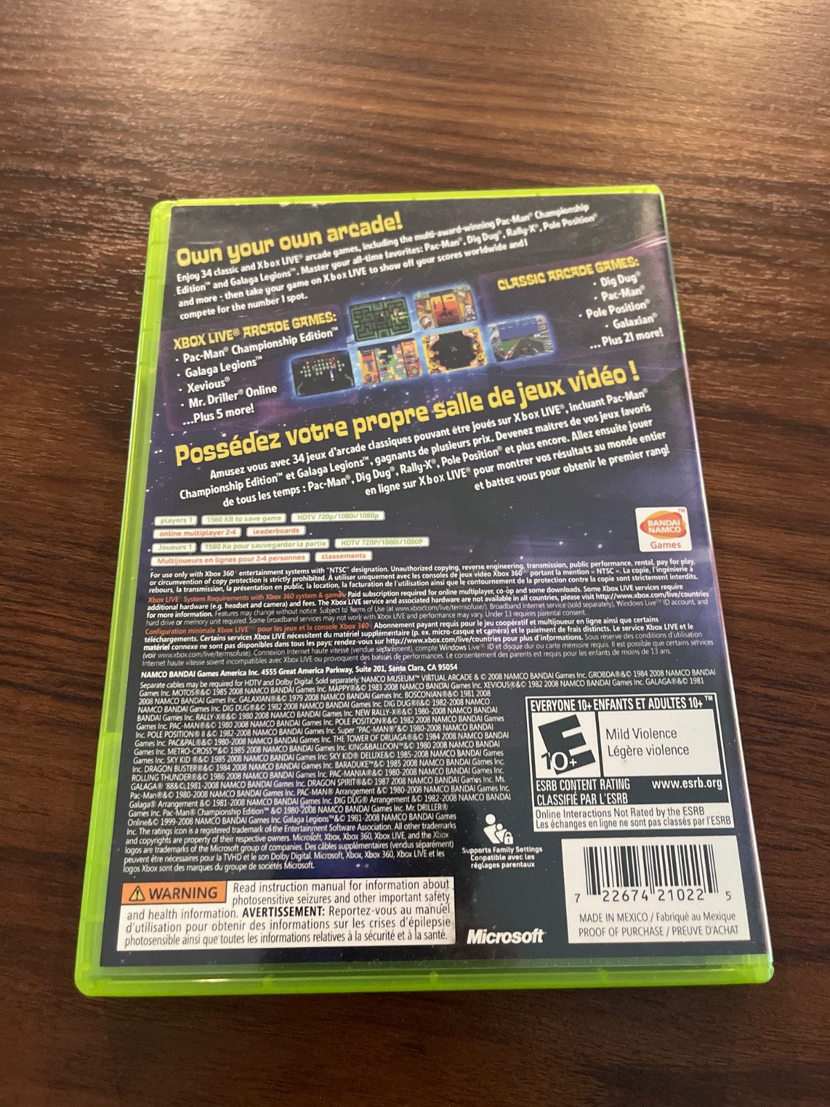 Xbox 360 Namco Museum Virtual Arcade Game, CIB, Complete, w/manual