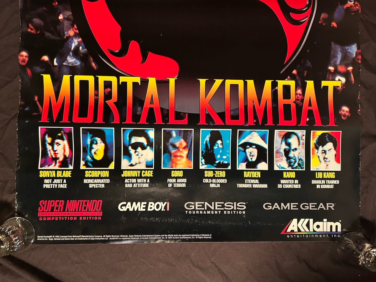 Mortal Kombat 1993 Rare Store Promo Poster Akklaim! SNES SEGA GAMEBOY!