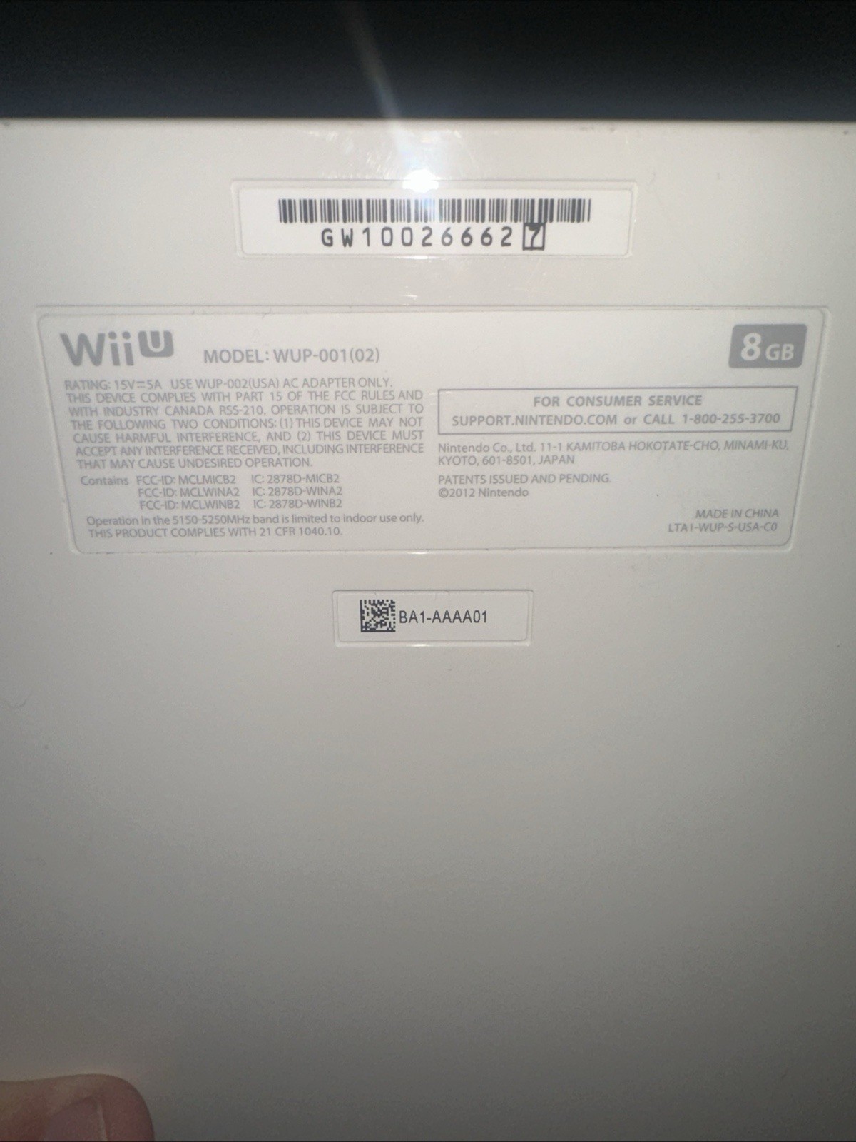 Nintendo Wii U 8GB White Console w/ power cable, Smash Bros, Wi-Fi 1080p