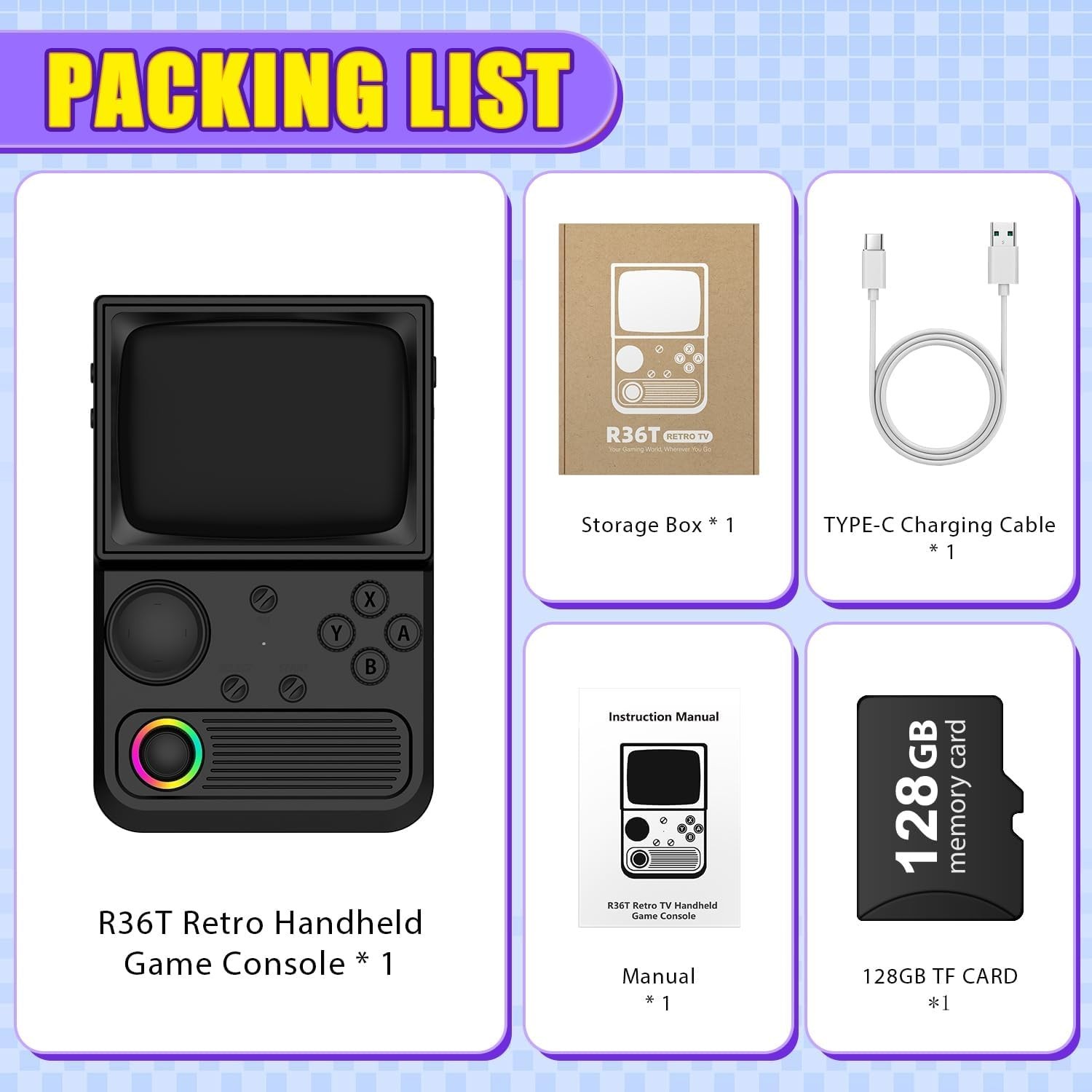 All-in-One R36T Gaming Console – 64GB Storage, Online Multiplayer, Portable Case