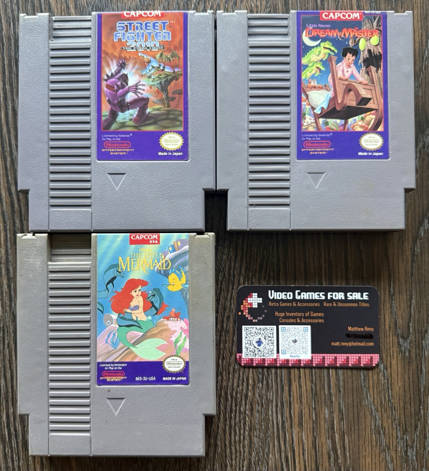 Nintendo NES Capcom Lot of 3! Street Fighter 2010 Nemo Little Mermaid CARTS ONLY