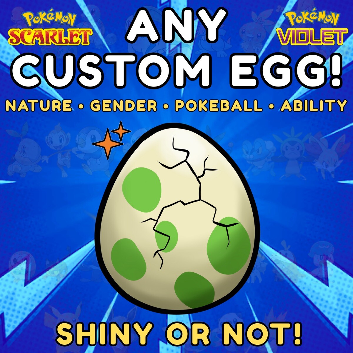 Pokemon Scarlet & Violet – ✨ Custom Shiny Eggs ✨ Any Pokemon! BUY 2 GET 1 FREE!