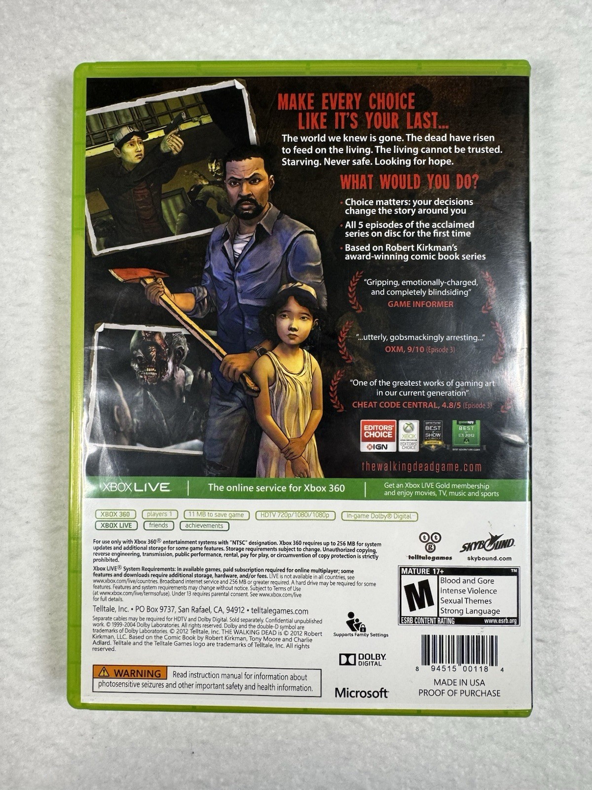 The Walking Dead A Telltale Games Series Microsoft Xbox 360 CIB With Manual