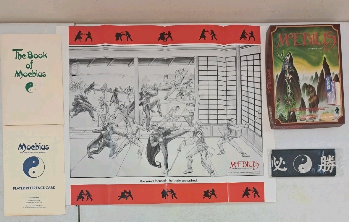 NO DISK-1984 Moebius Game-VTG Origins-Commodore 64-Box, Manual, Poster, Headband