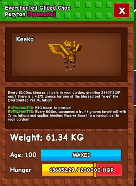 🐾60+KG Everchanted Gilded Choc Peryton👨‍🌾Grow a Garden | Cheap-Fast Delivery⚡