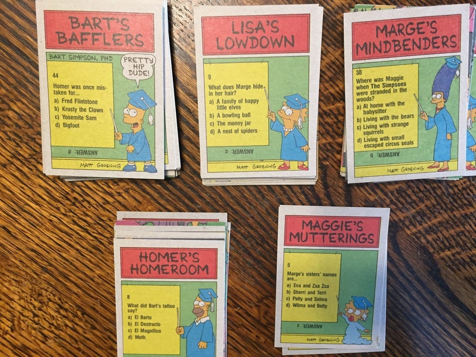 Vintage 1990 Simpsons Trivia Game Poster Puzzle Cards Matt Groening ‘TOPPS’ 1-88