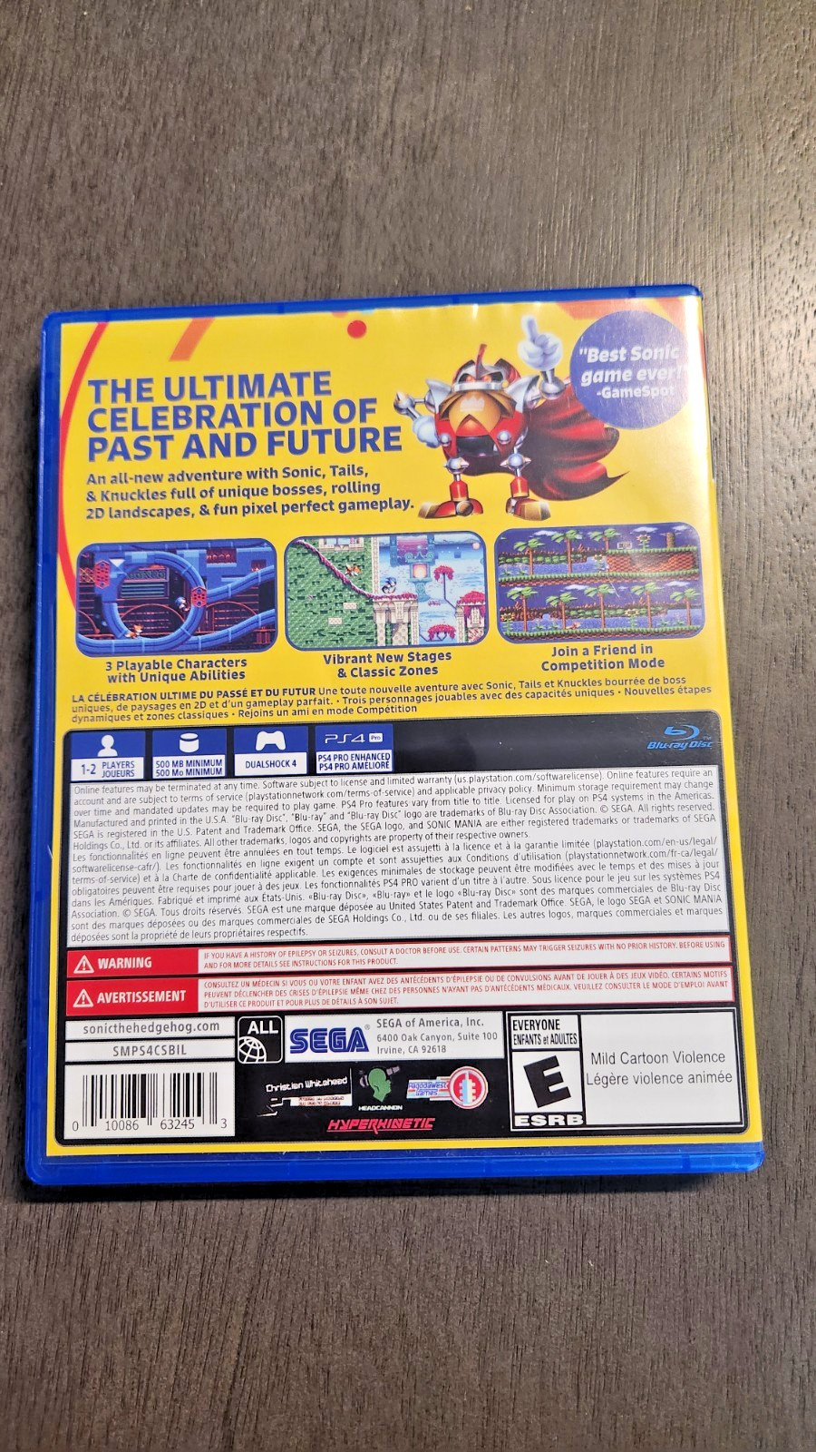 Sonic Mania – PS4 game CD, EXCELLENT condition, TESTED WORKING, IN ORIGINAL BOX