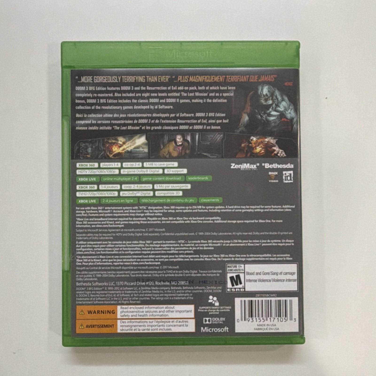 Bethesda Doom 3 BFG Edition Xbox 360/Xbox One Shooter Poster Included M