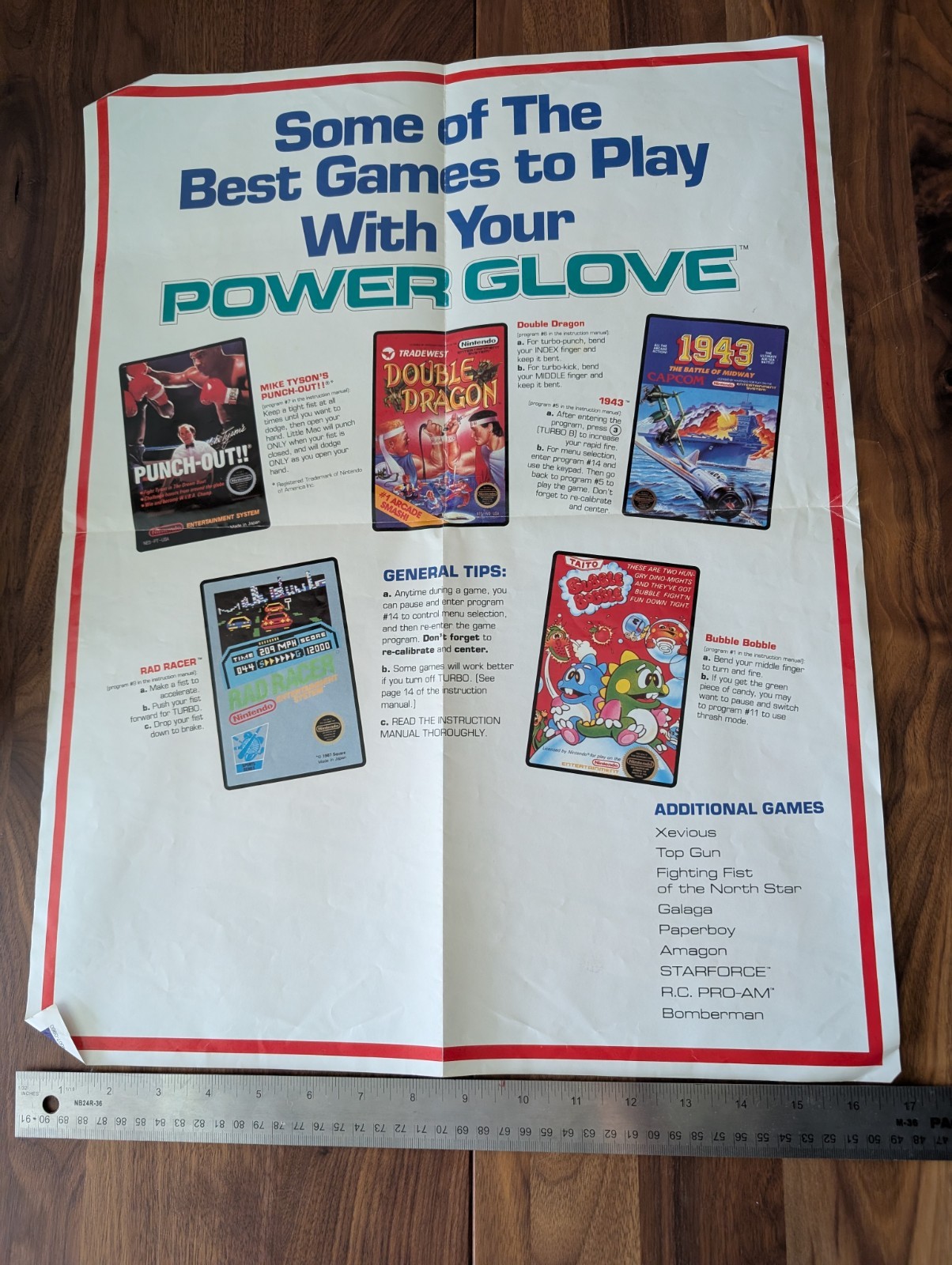 Vintage 1989 Nintendo POWER GLOVE Challenge Promo Fold-Out Poster Insert 17”x22”