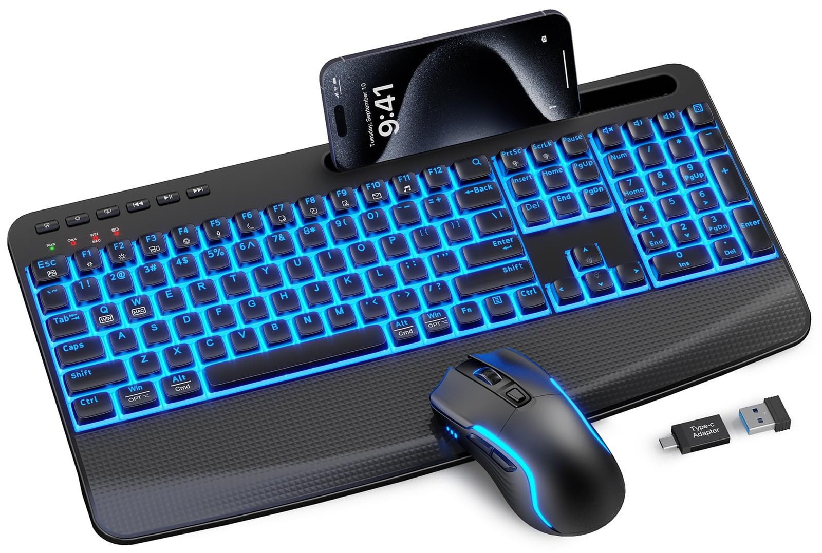 SABLUTE Wireless Keyboard and Mouse Combo, Rechargeable 4000mAh Light up Quie…