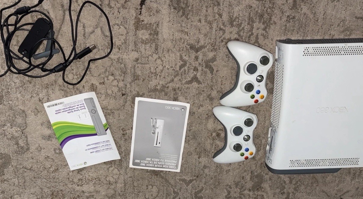 Microsoft Xbox 360 60GB White Console Bundle, 2 Wireless Controllers, PSU