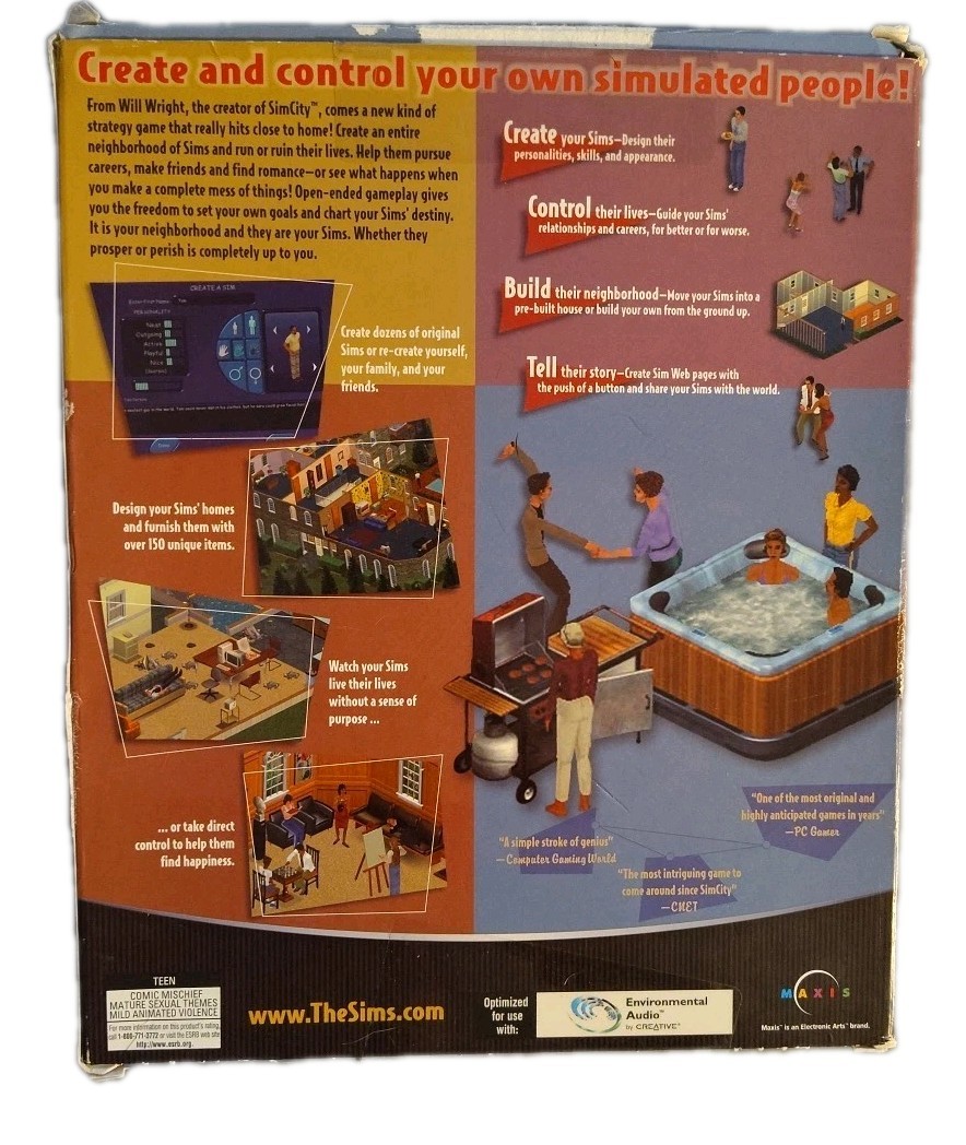 2000 The Sims The People Simulator Big Box PC Game Used CIB