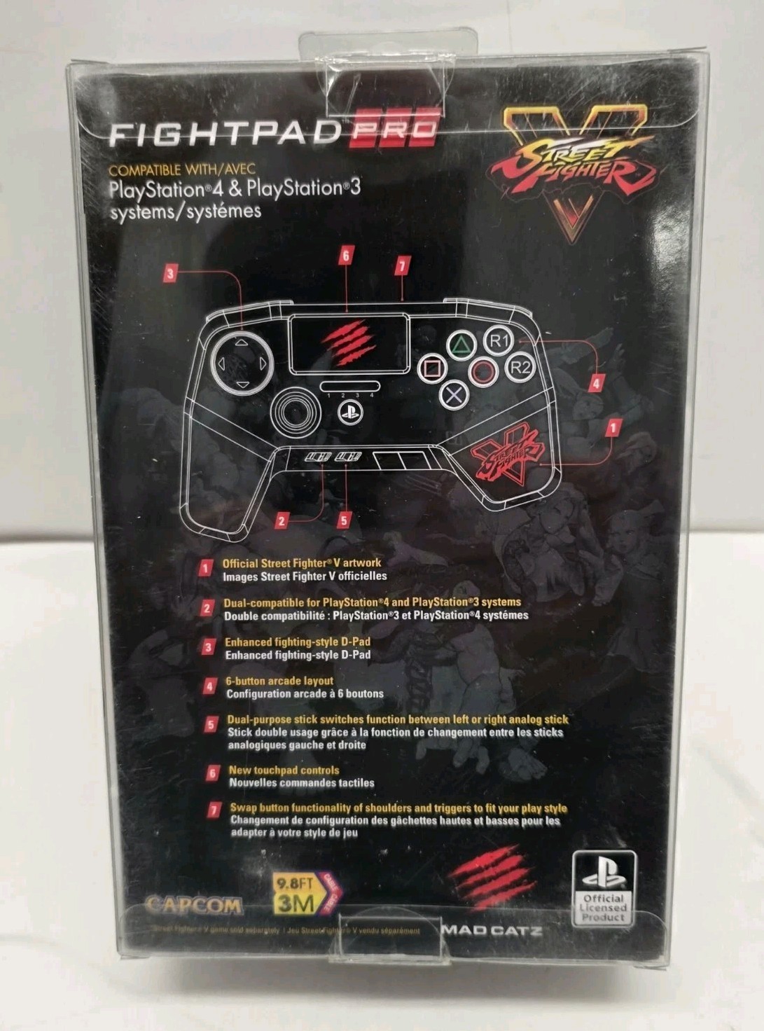 Mad Catz Playstation Street Fighter V Fight Pad PRO PS3 PS4 Controller Blue *NEW