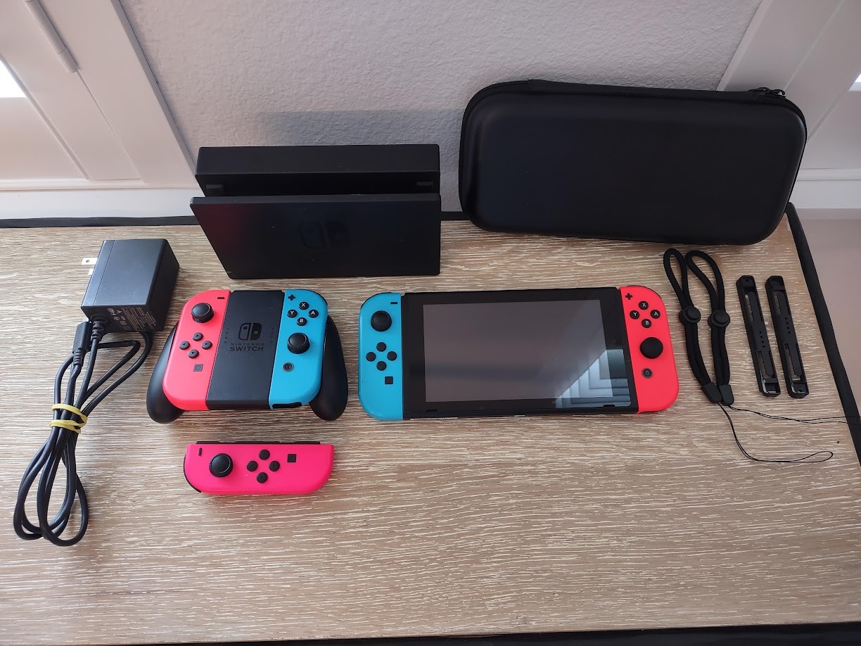 Nintendo Switch 32GB Handheld Console System – Neon Red/Neon Blue LOT Bundle