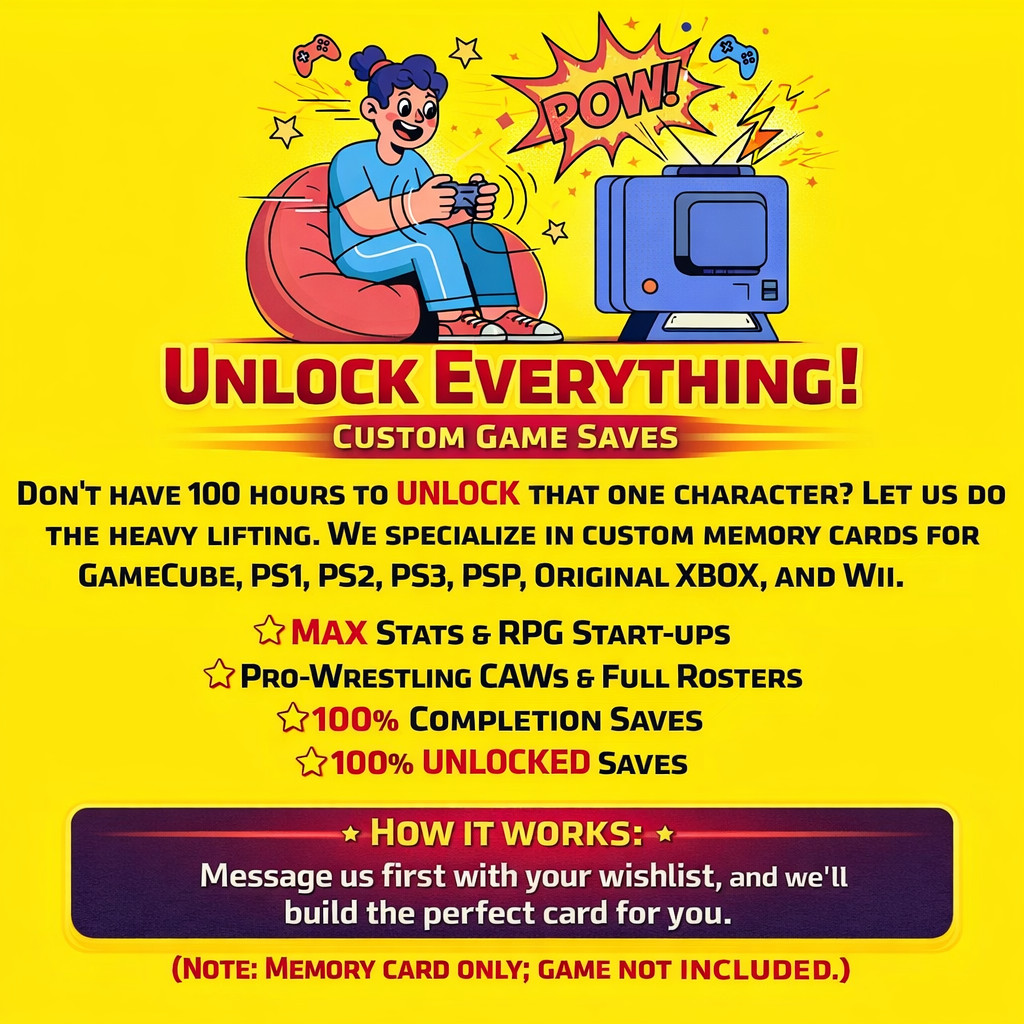 Unlocked 100% Custom Memory Card PS1 PS1 PS3 PSP GameCube Wii XBOX