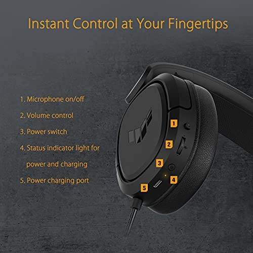 ASUS TUF Gaming H1 Wireless Headset Mic, 7.1 Surround Sound, 40mm Drivers,