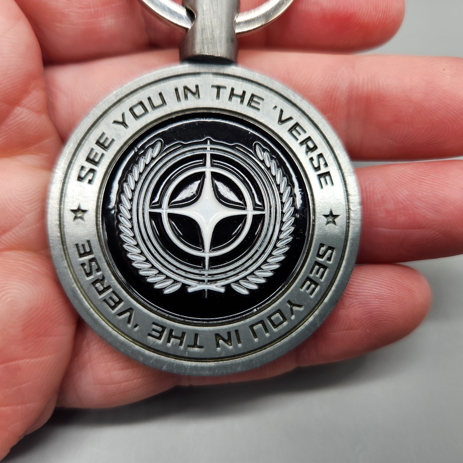 Star Citizen Challenge Coin Keychain Keyring “See You in the Verse” Black Silver