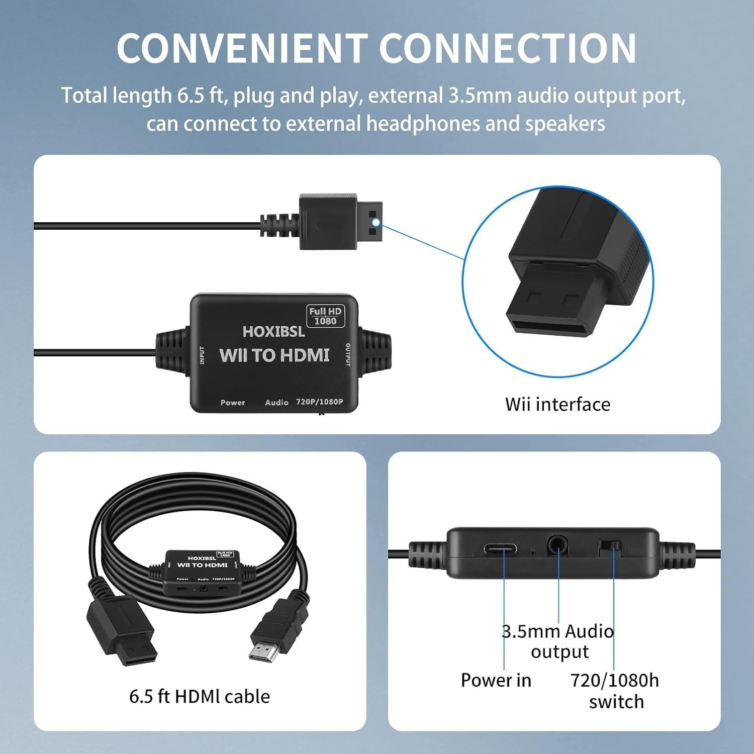 Wii To HDMI Converter Cable Adapter 720P 1080P HD Video Switch 3.5mm Audio
