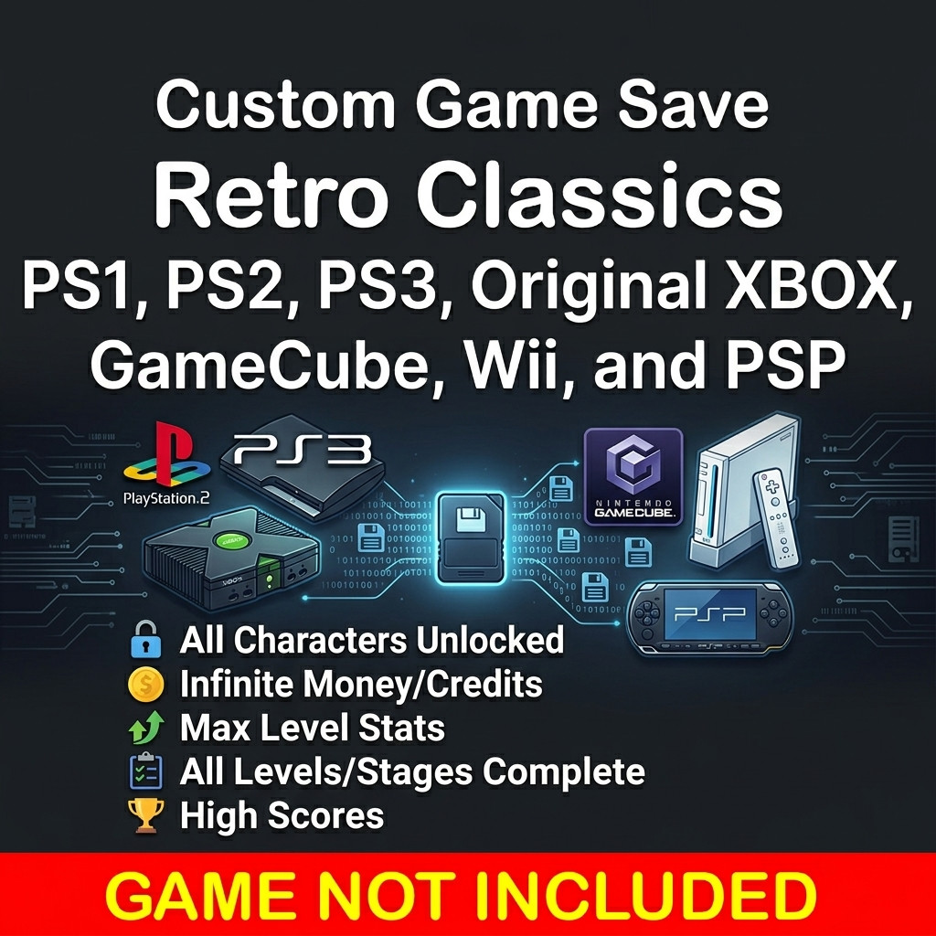 Unlocked 100% Custom Memory Card PS1 PS1 PS3 PSP GameCube Wii XBOX