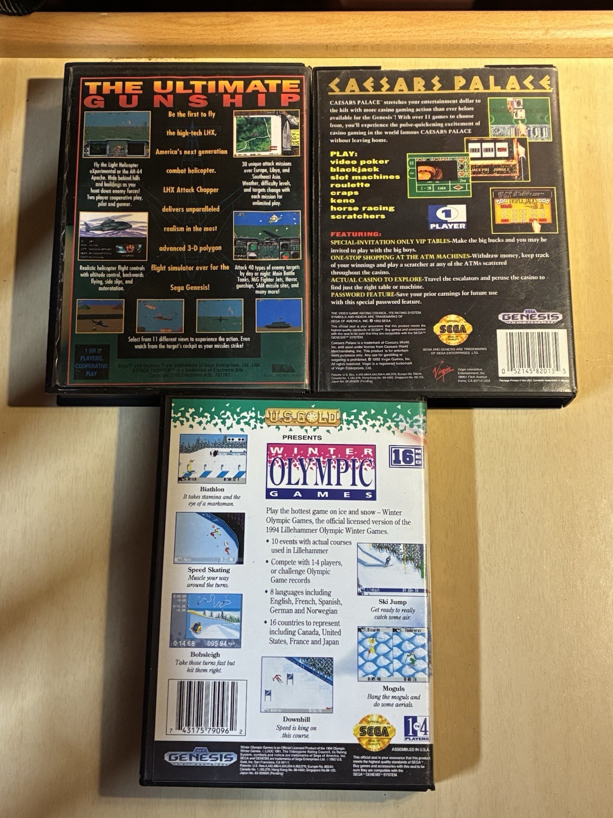 Lot of 3 Sega Genesis Games CIB Complete Tested LHX Caesars Palace Olympics ⚜️