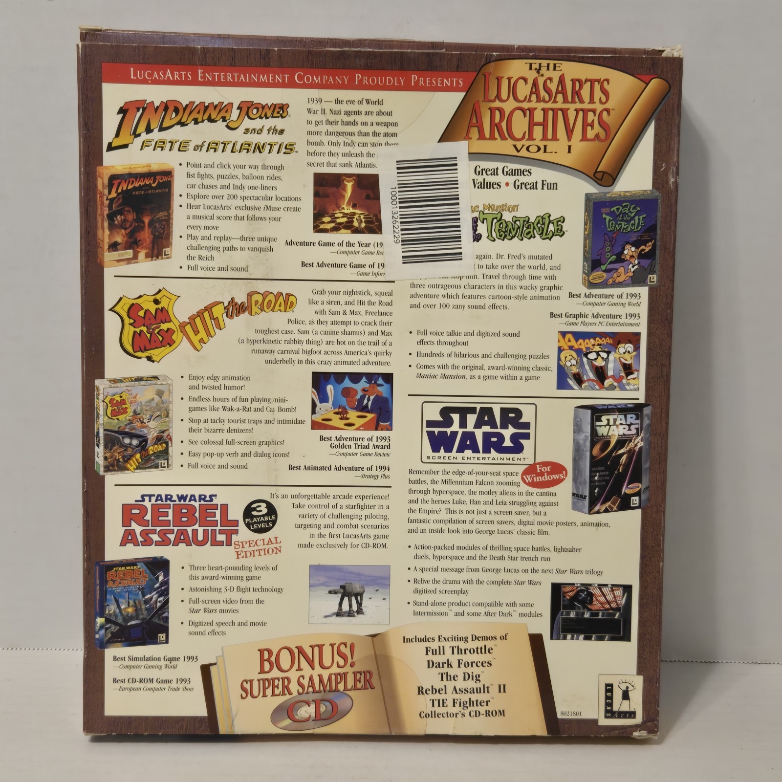 LucasArts Archives Vol 1 PC CD-ROM Games, 5/6 CDs **Missing Indiana Jones**