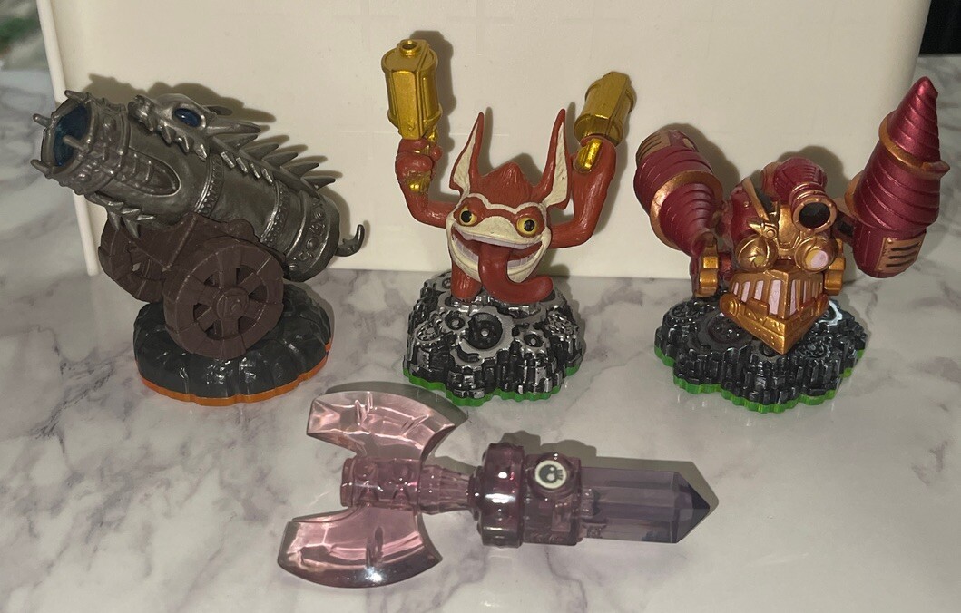 Skylander Lot 4 Dragon Fire Cannon,Trigger Happy,Drill Sergeant & Undead Axe