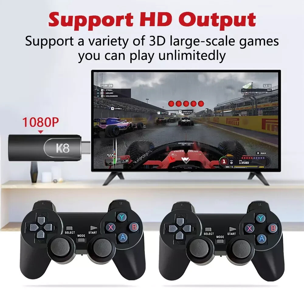 Built-in 64GB 40000+ Video Games 4K HDMI Game Stick Console Wireless Gamepad ZW