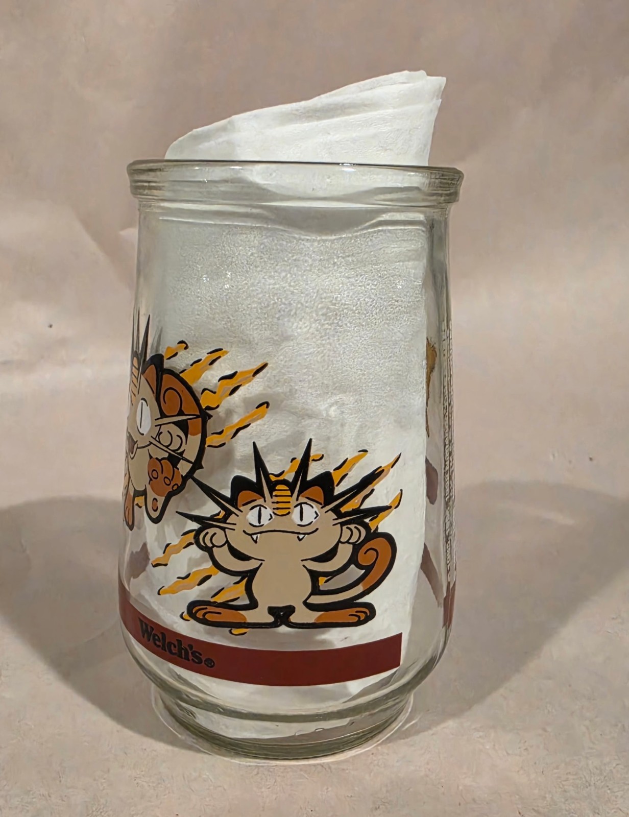 Welch’s Pokémon #52 Meowth Collectible Glass Tumbler Jelly Jar 1999