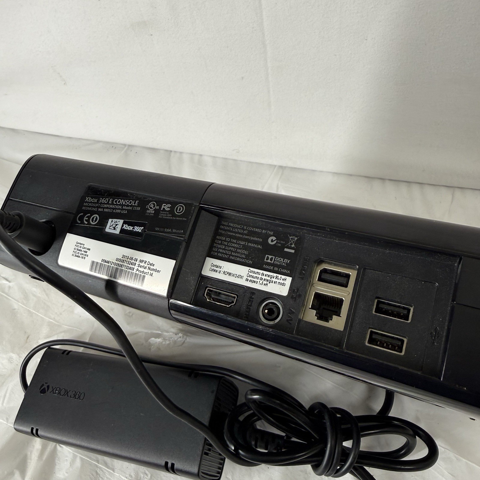 E1 Microsoft Xbox 360 E Console Black 250GB HDD Model 1538 Tested and Working
