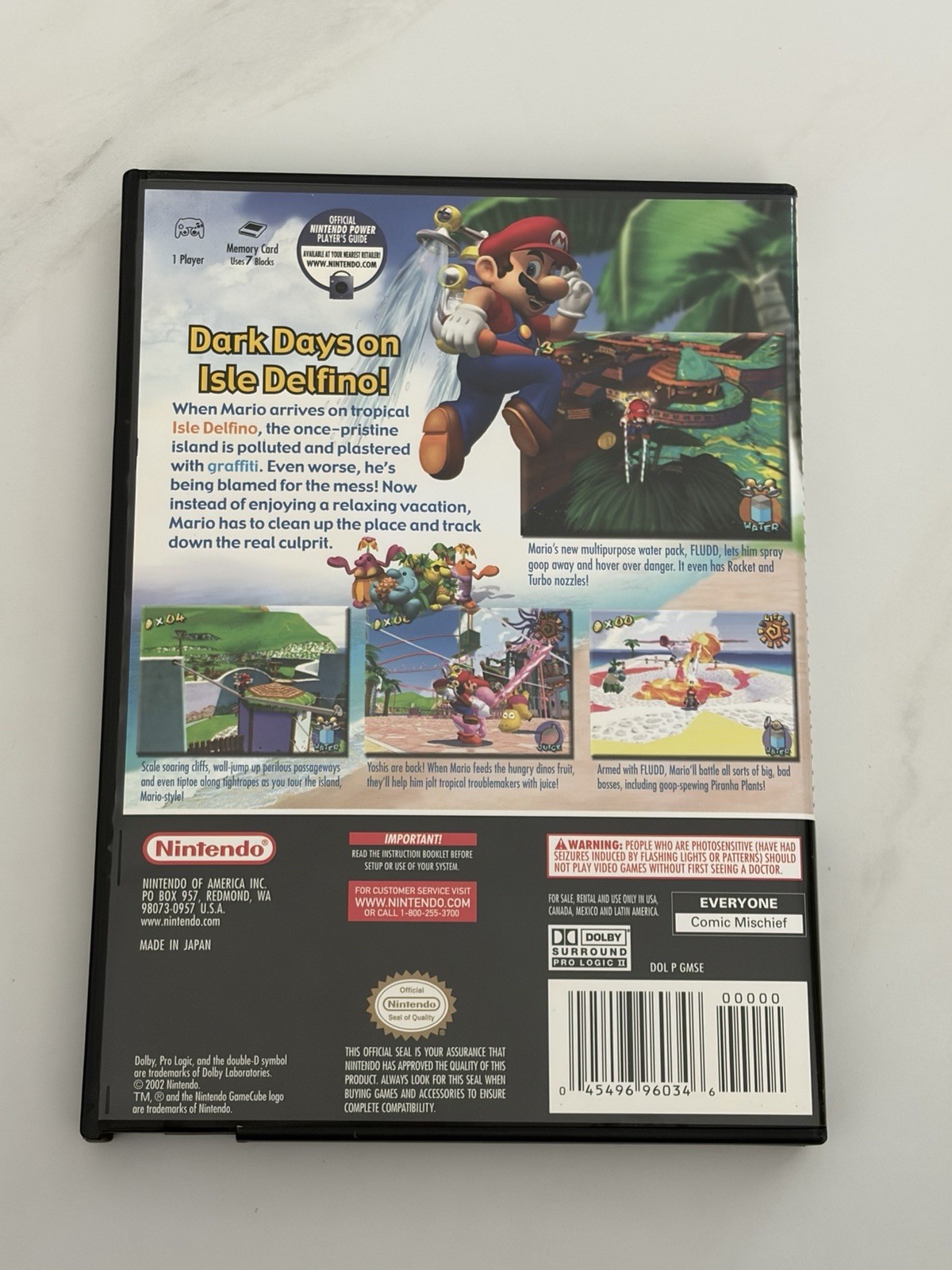 2002 Super Mario Sunshine Authentic box, game, manual. Untested disc. See pics
