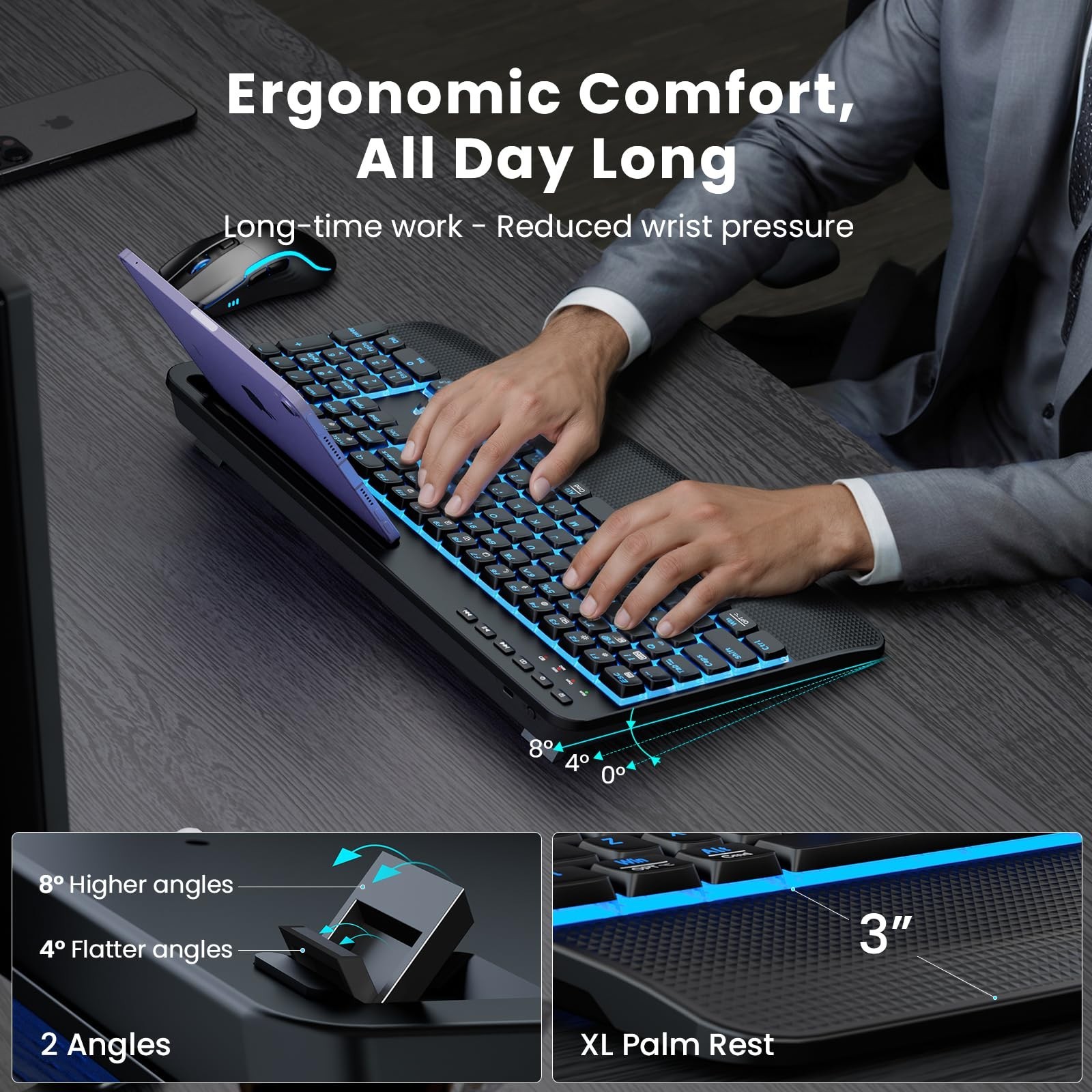 SABLUTE Wireless Keyboard and Mouse Combo, Rechargeable 4000mAh Light up Quie…