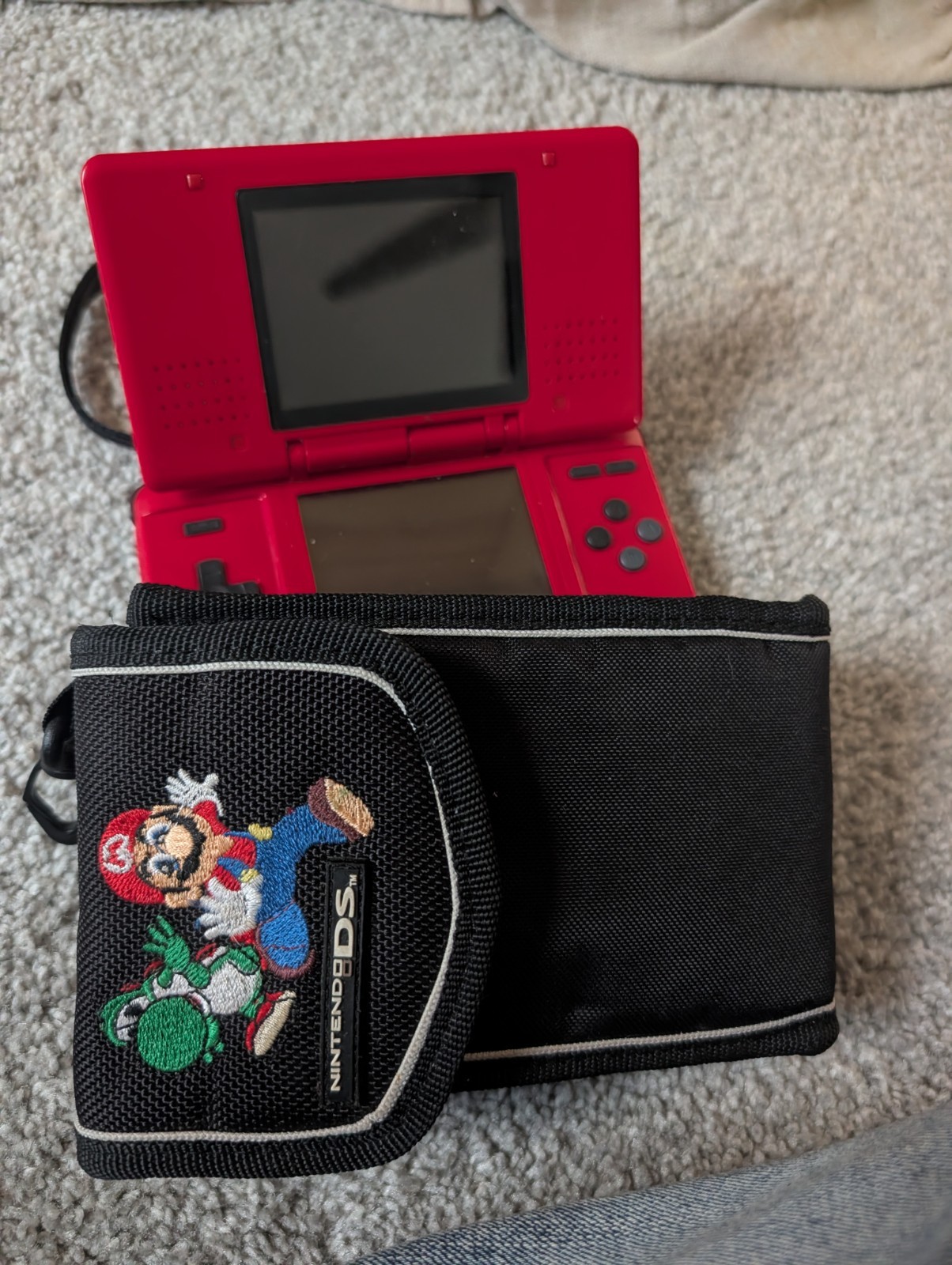 Nintendo DS Red/Black Tested And Working With Carrying Case, No Charger/ Stylus