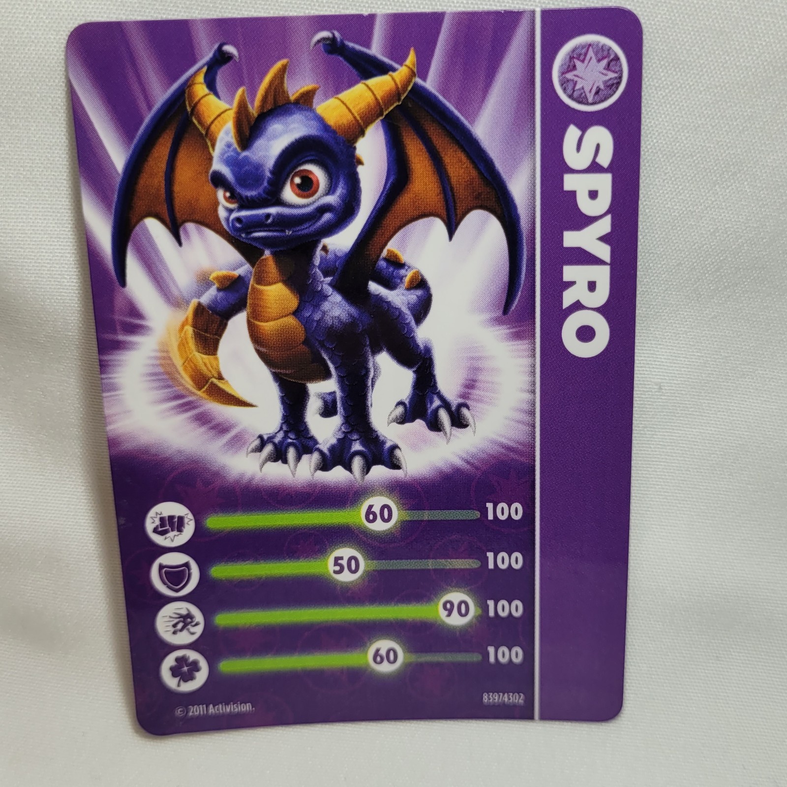 Skylanders Spyro’s Adventure SPYRO Character Figure-Trading Card-Web Code