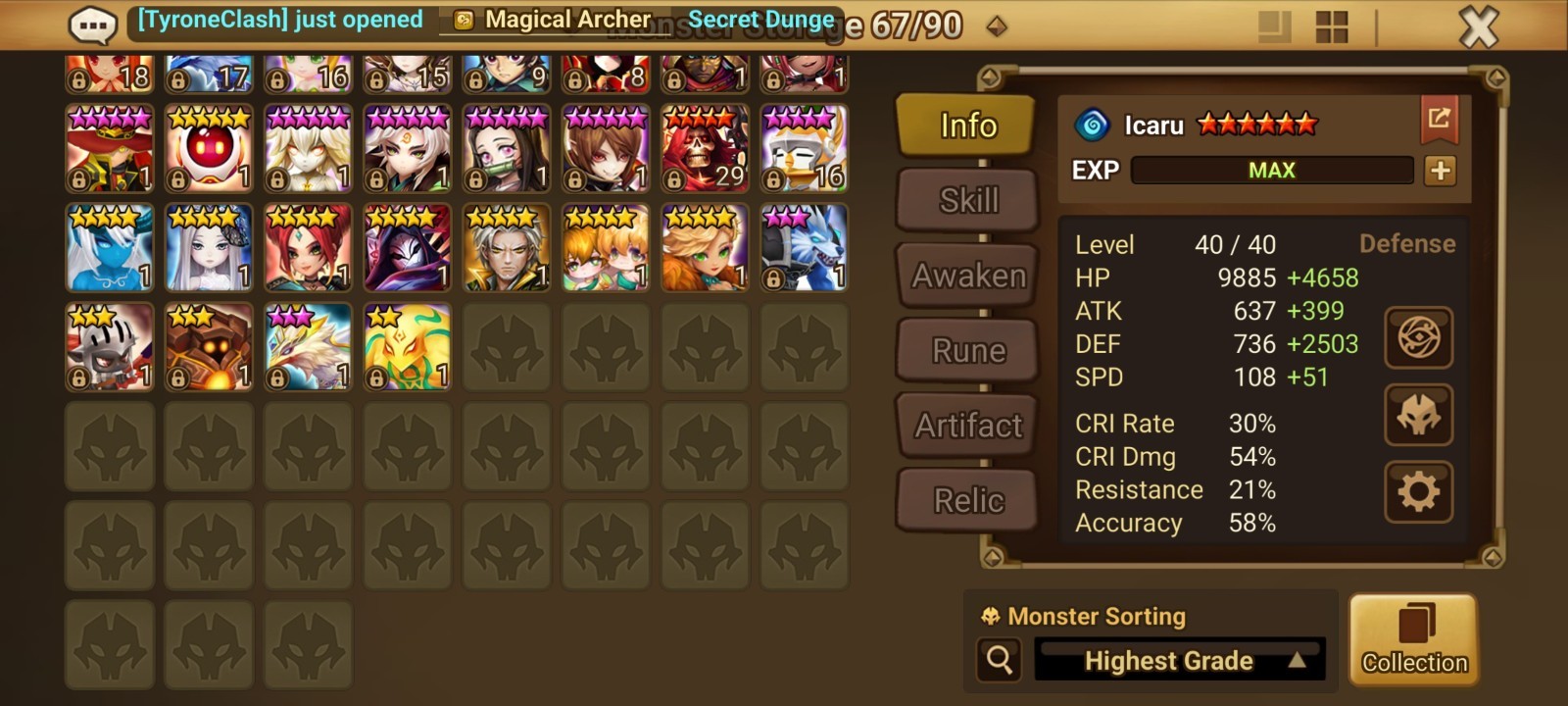 Summoners War Global Account 4LD5 Zeratu+Destiny+Ian+Eleanor. PVE DONE