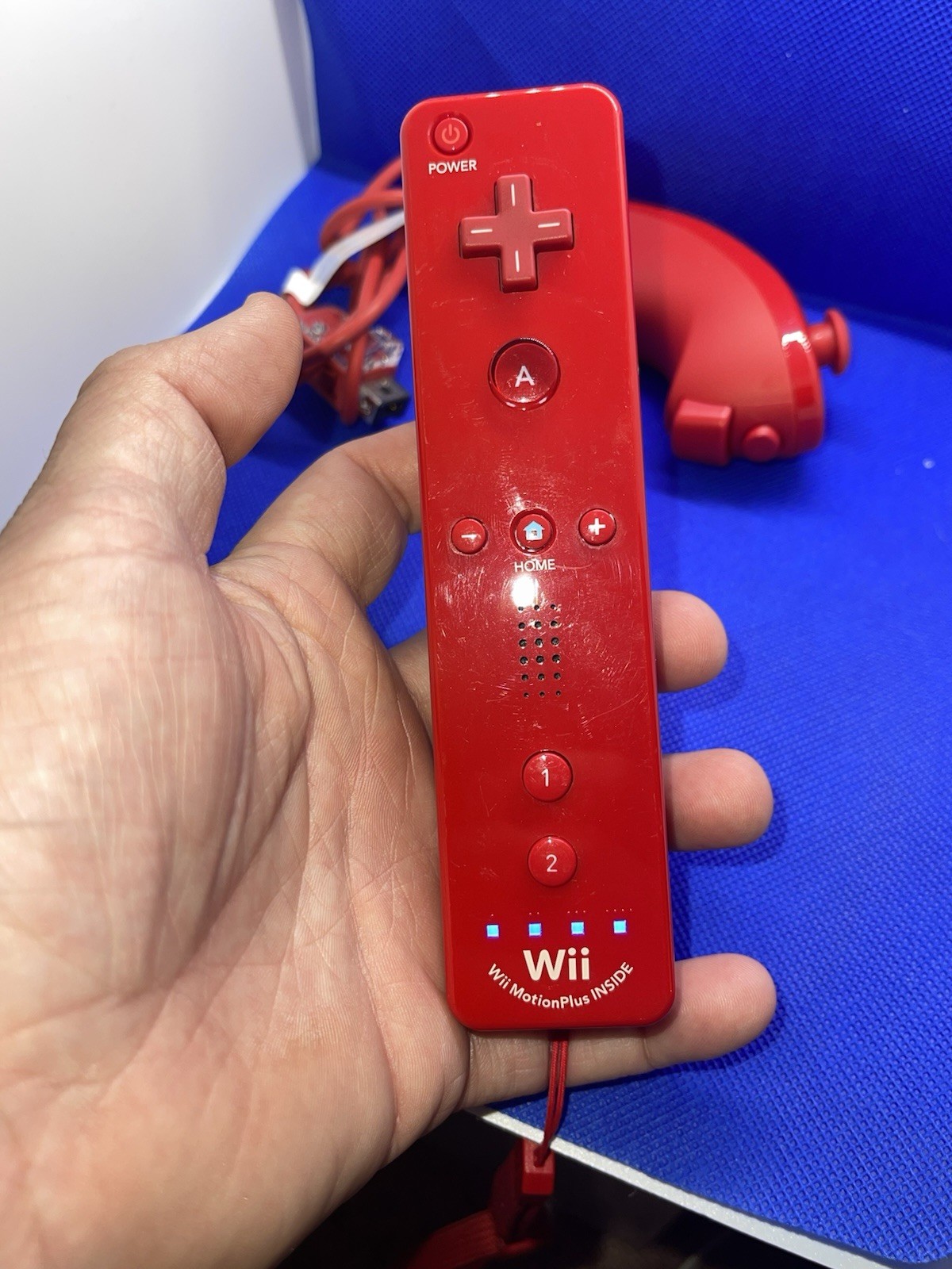OEM Nintendo Wii & U Motion Plus Remote Controller Red RVL-036 with Nunchuck