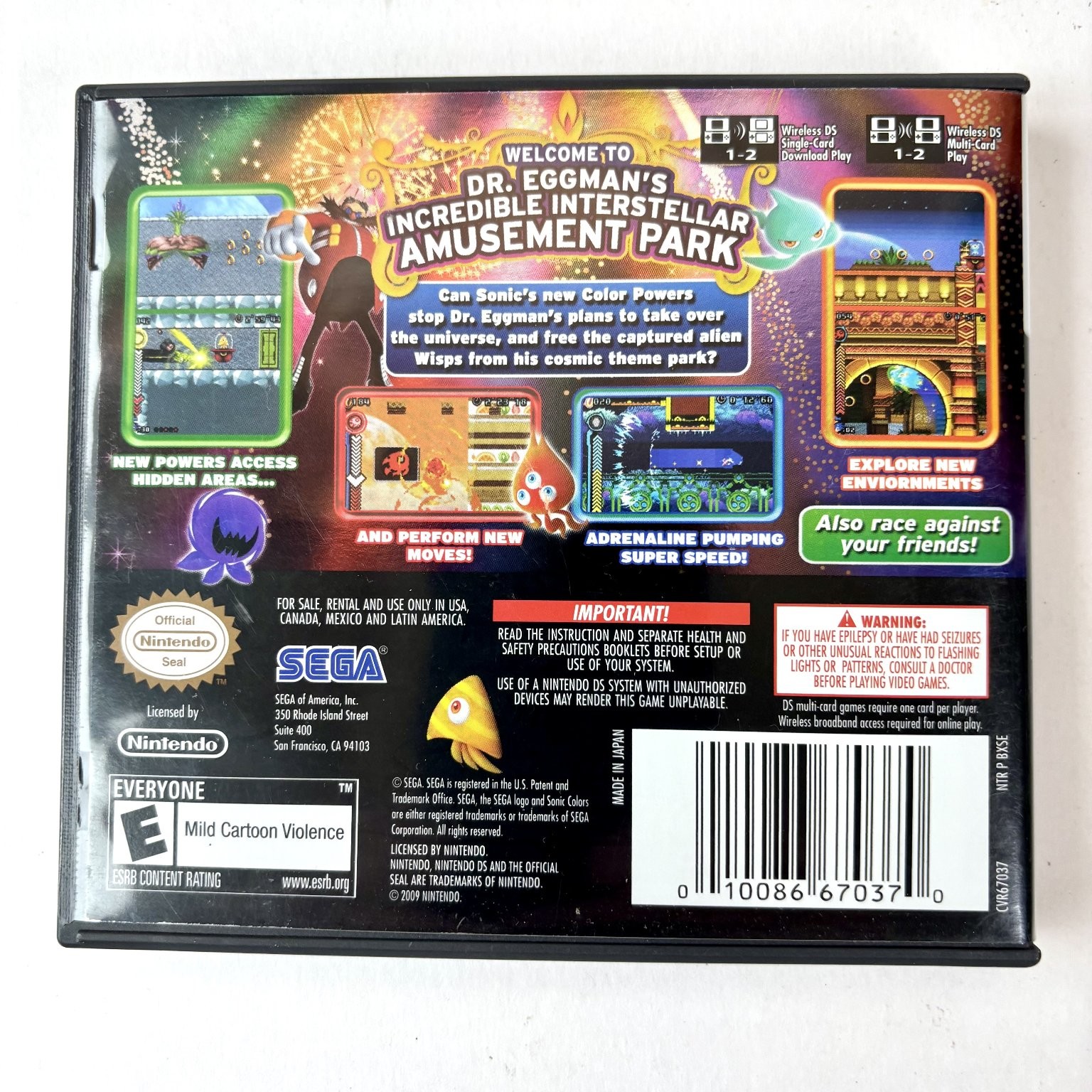 Sonic Colors Nintendo DS Video Game Multiplayer Wi-Fi SEGA